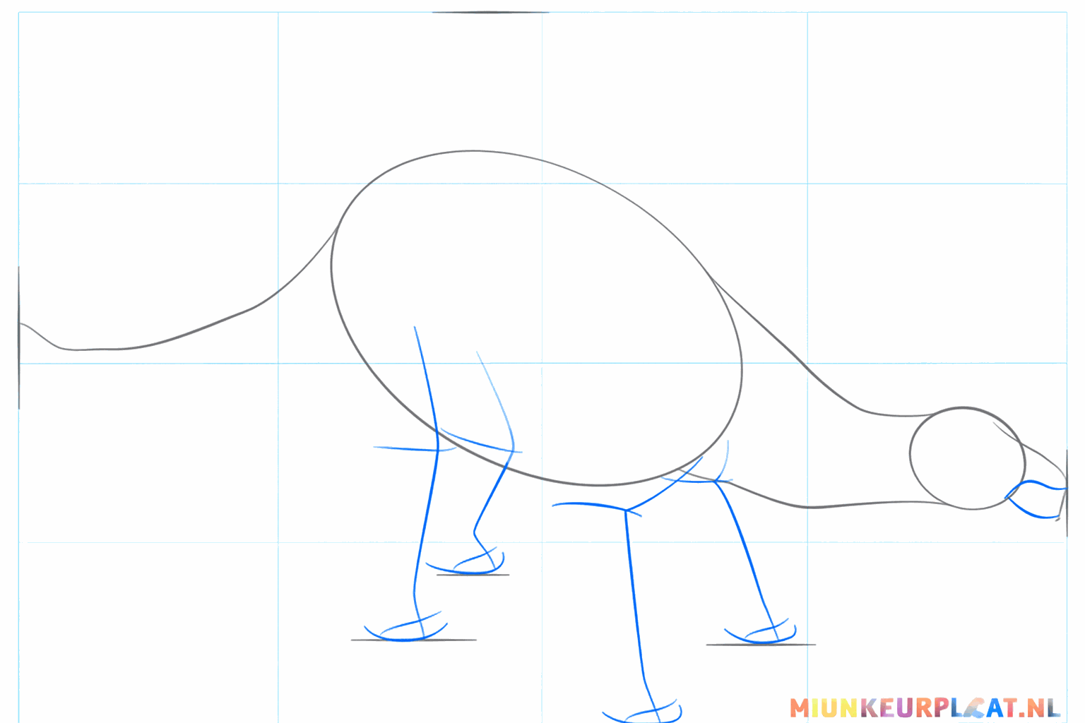 Lignes de construction pour les quatre pattes et la bouche du stégosaure.