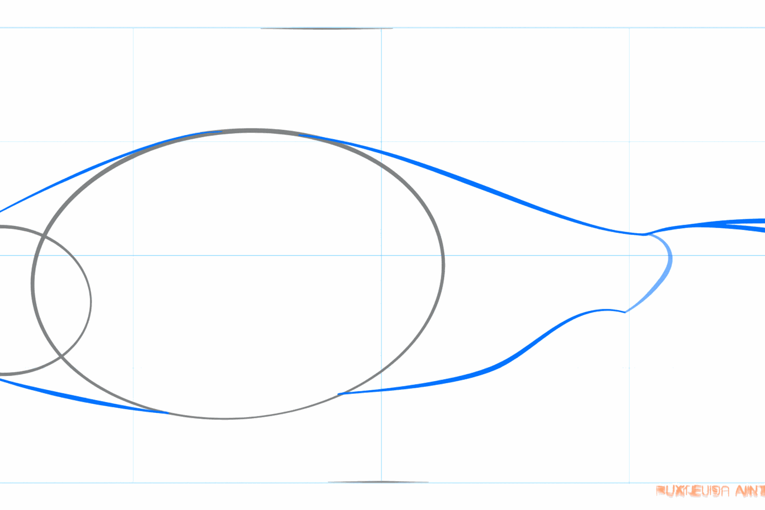Lignes reliant les ovales pour former une silhouette de poisson.