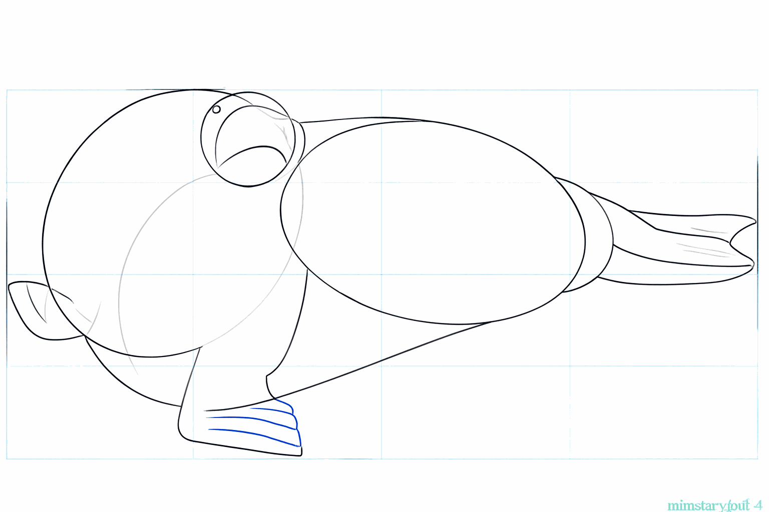 Le visage du morse avec un œil et la ligne de la bouche.