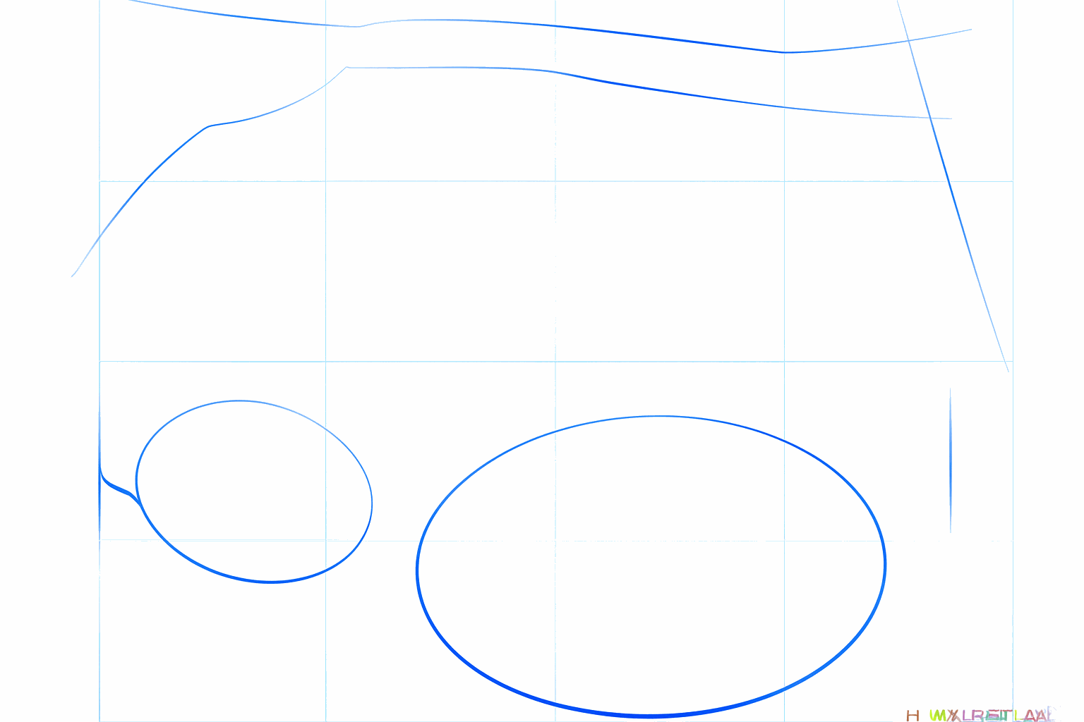 Basic shapes of a sloth with a circle for the head, an oval for the body, and a line for the branch.