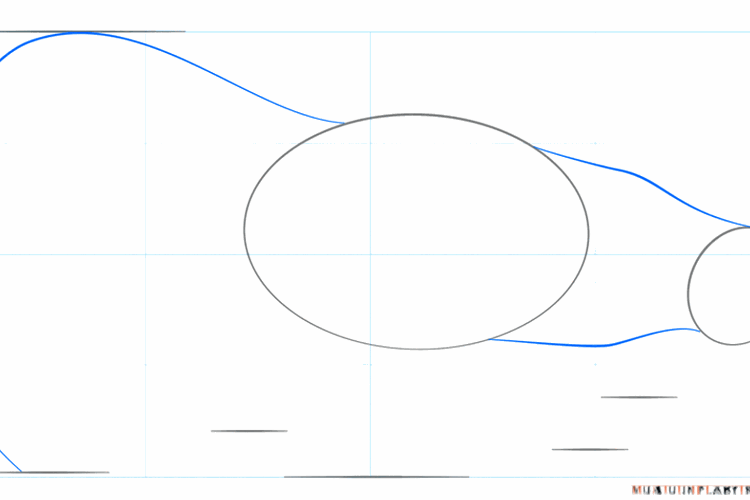 Connect the head to the body and draw a long line for the tail.