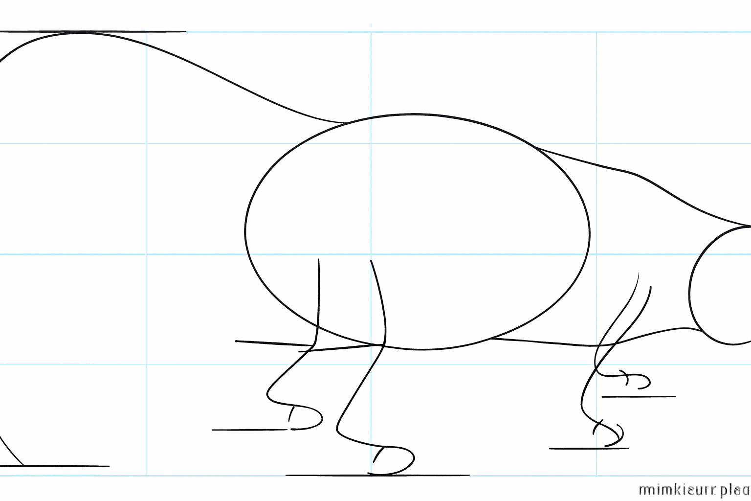 Place small lines for the legs and a dot for the nose.