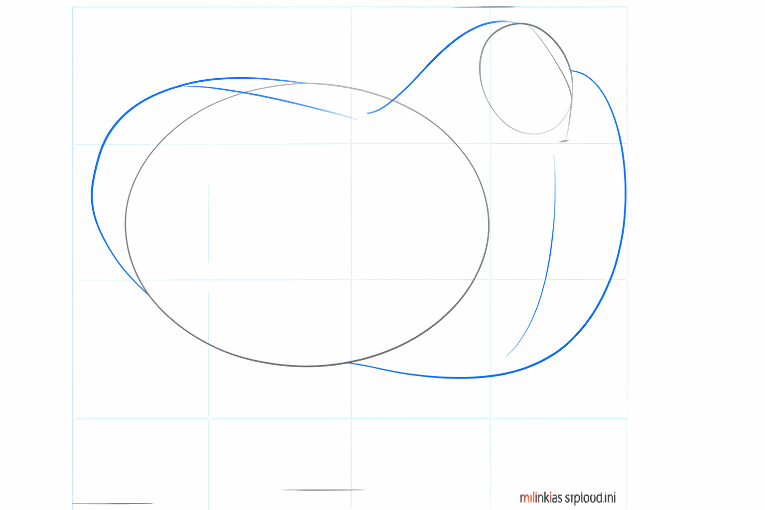 Lignes de construction reliant la tête et le corps du mouton.