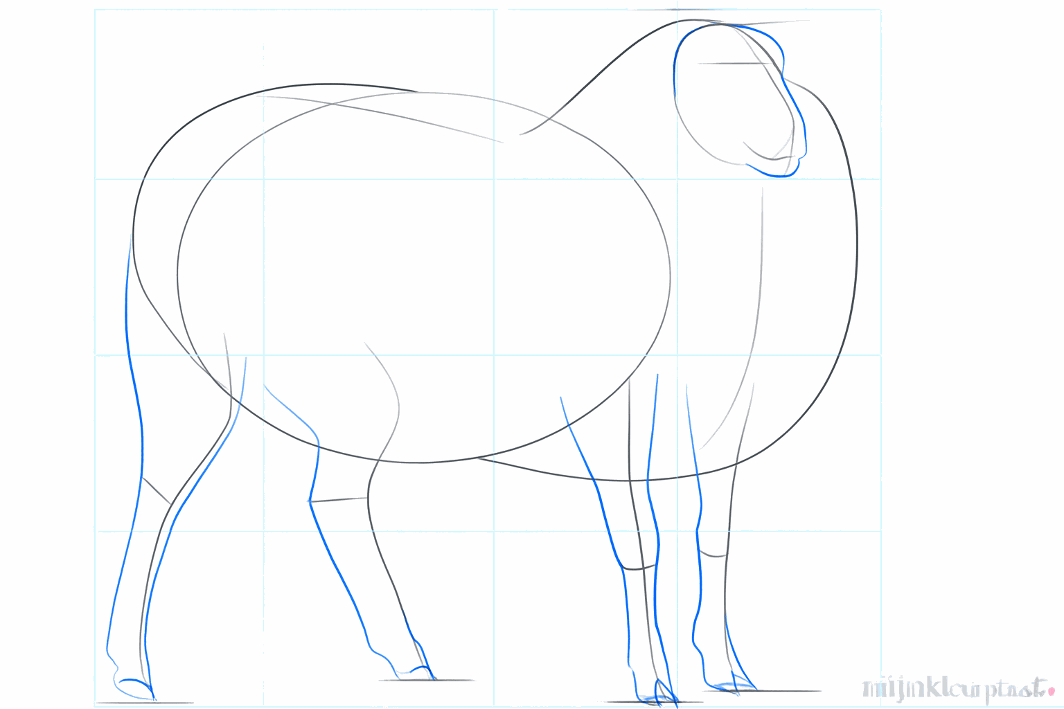 Lignes plus épaisses pour les pattes et une forme claire pour le museau du mouton.