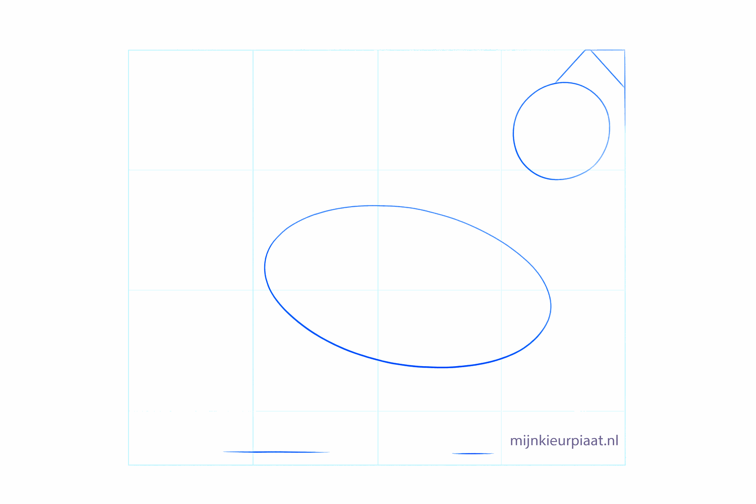 Basic shapes of a wolf: a large oval for the body and a small circle for the head.