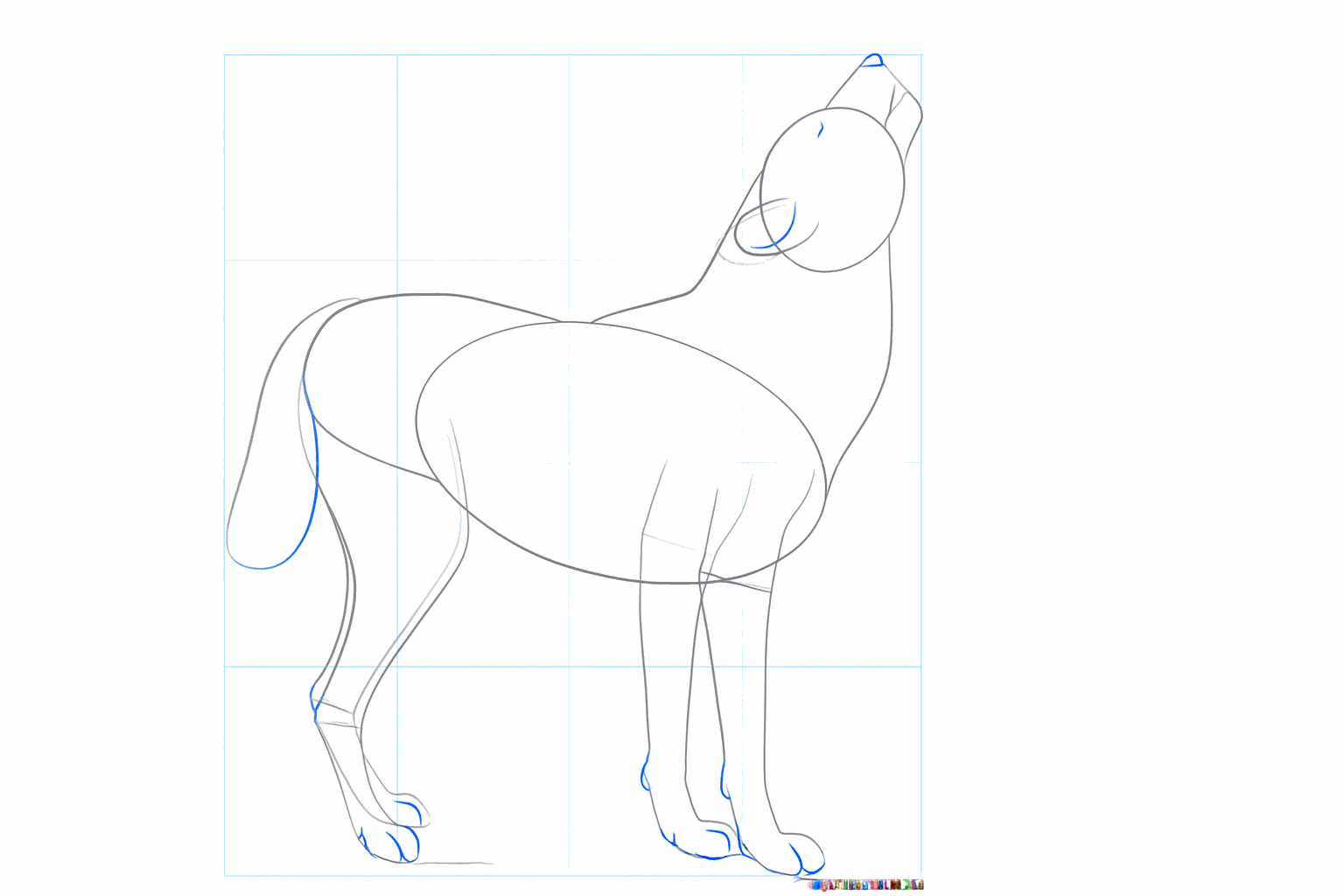 Thick lines forming the front and back legs of the wolf.