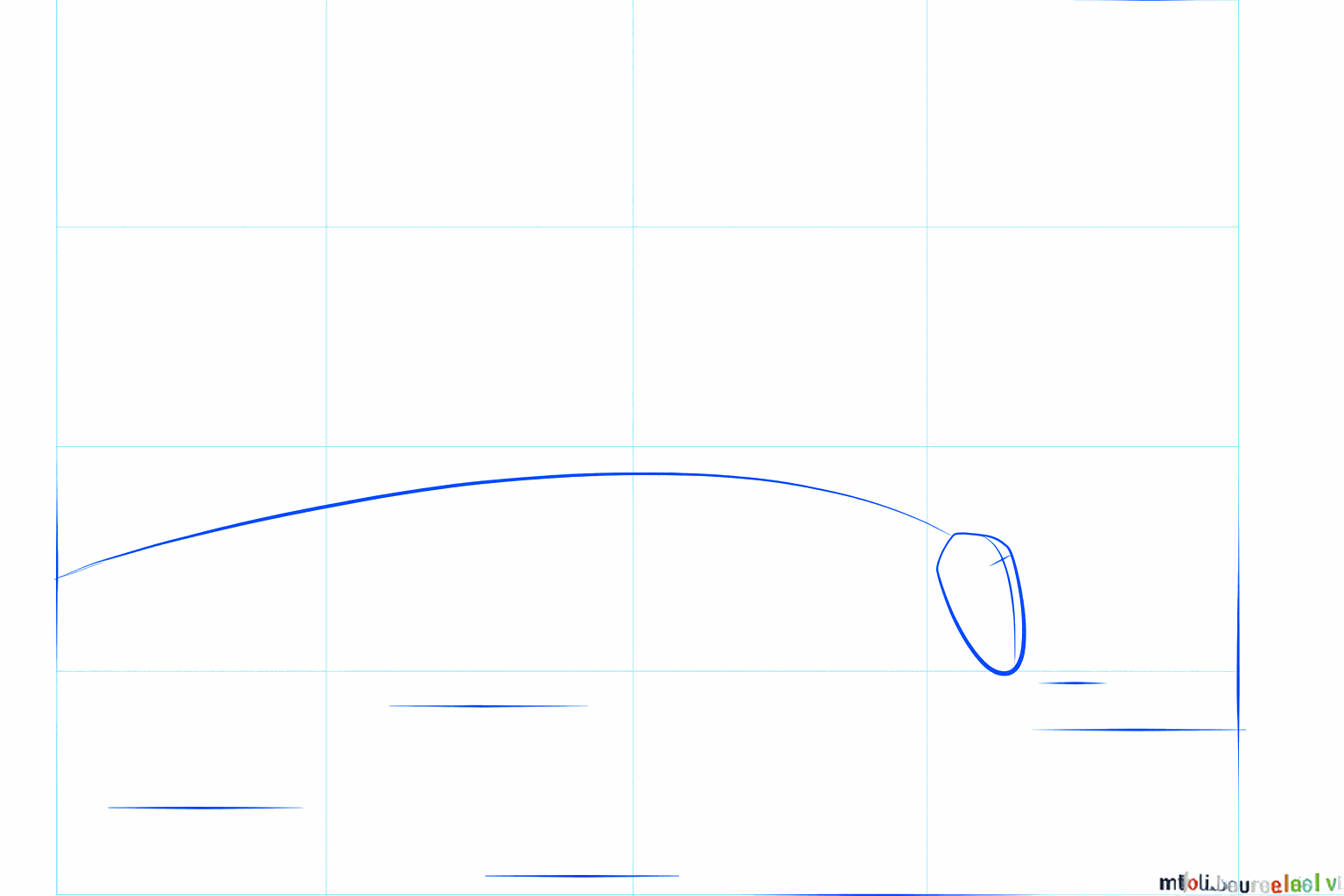 Un petit cercle avec une ligne oblique pour la base du criquet.