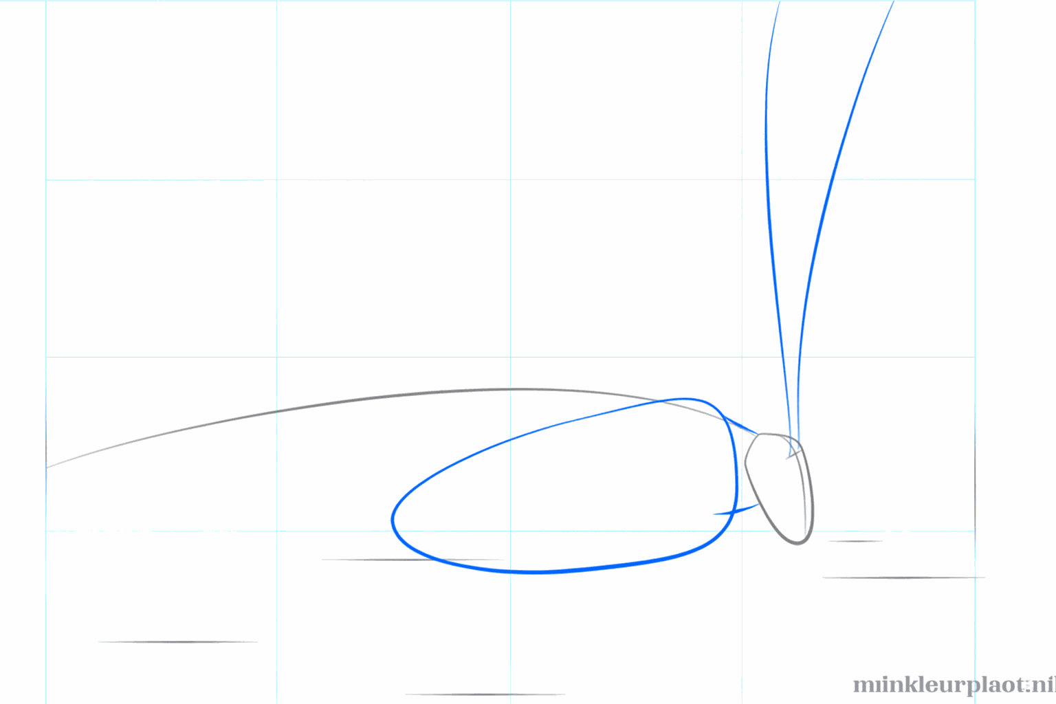 Un ovale derrière la tête et deux petites lignes courbes pour les antennes.