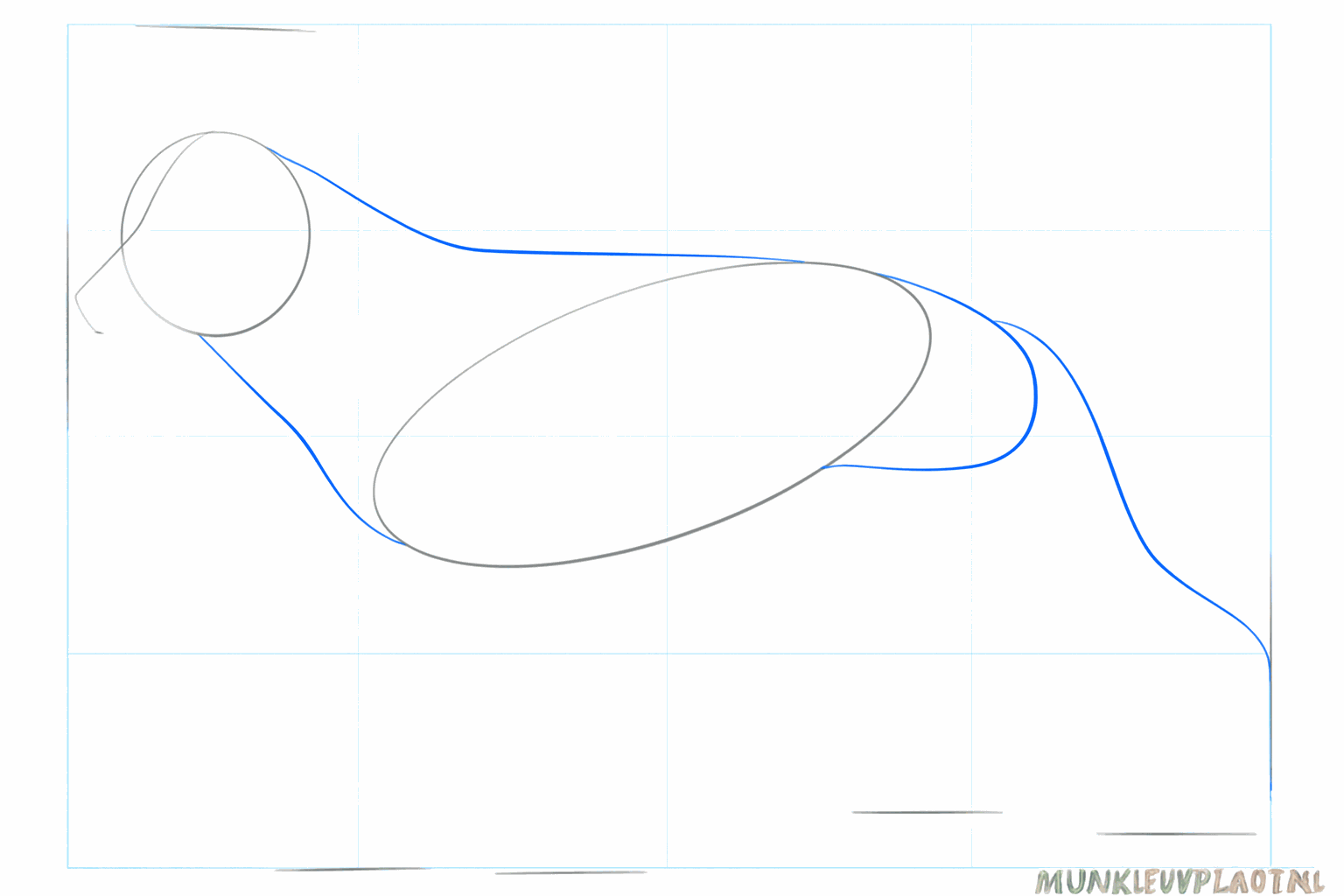 Lignes reliant la tête au corps et une ligne courbe pour la queue.