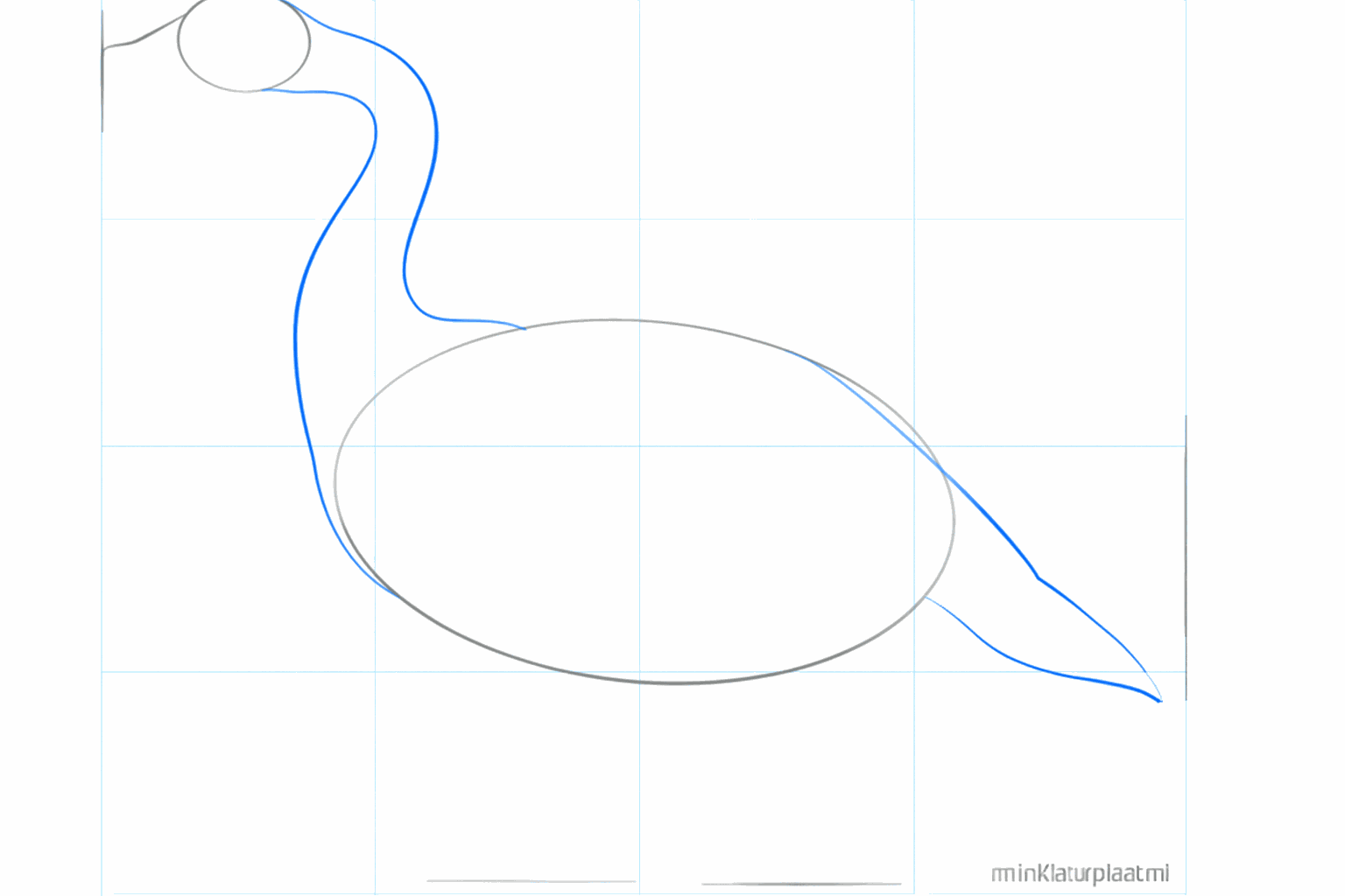 Draw two lines between the circle and the oval to form the neck of the goose.