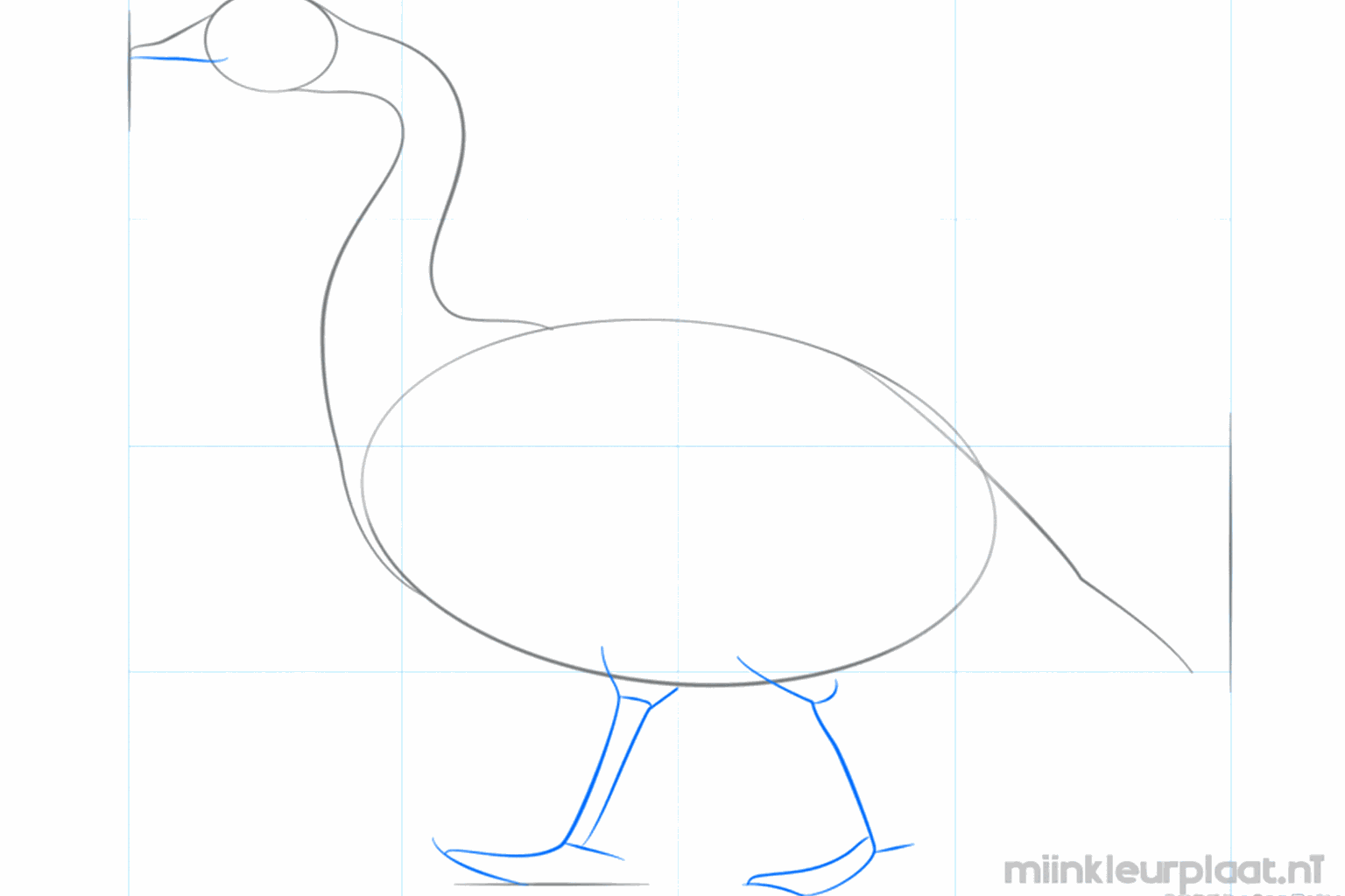Add a triangular tail and a short line for the beak to the goose.