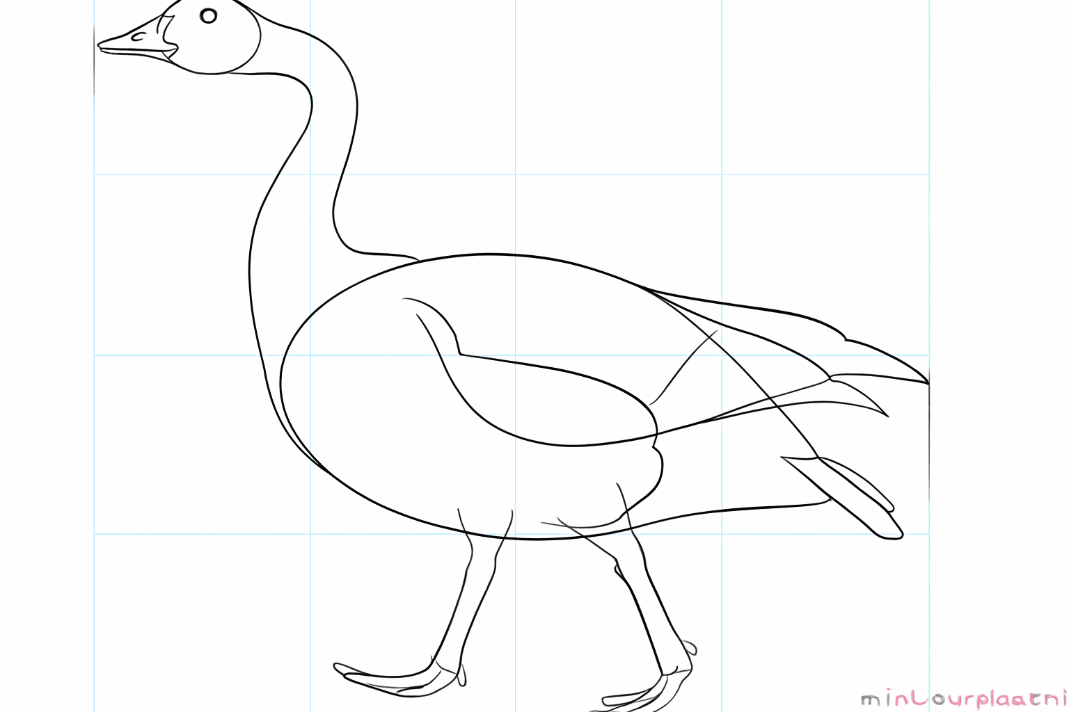 Draw an eye in the head and large flat feet at the bottom of the legs.