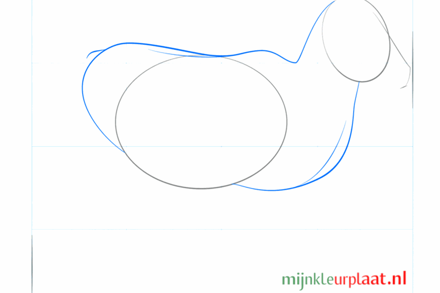 Lignes de construction reliant la tête au corps et une petite queue.