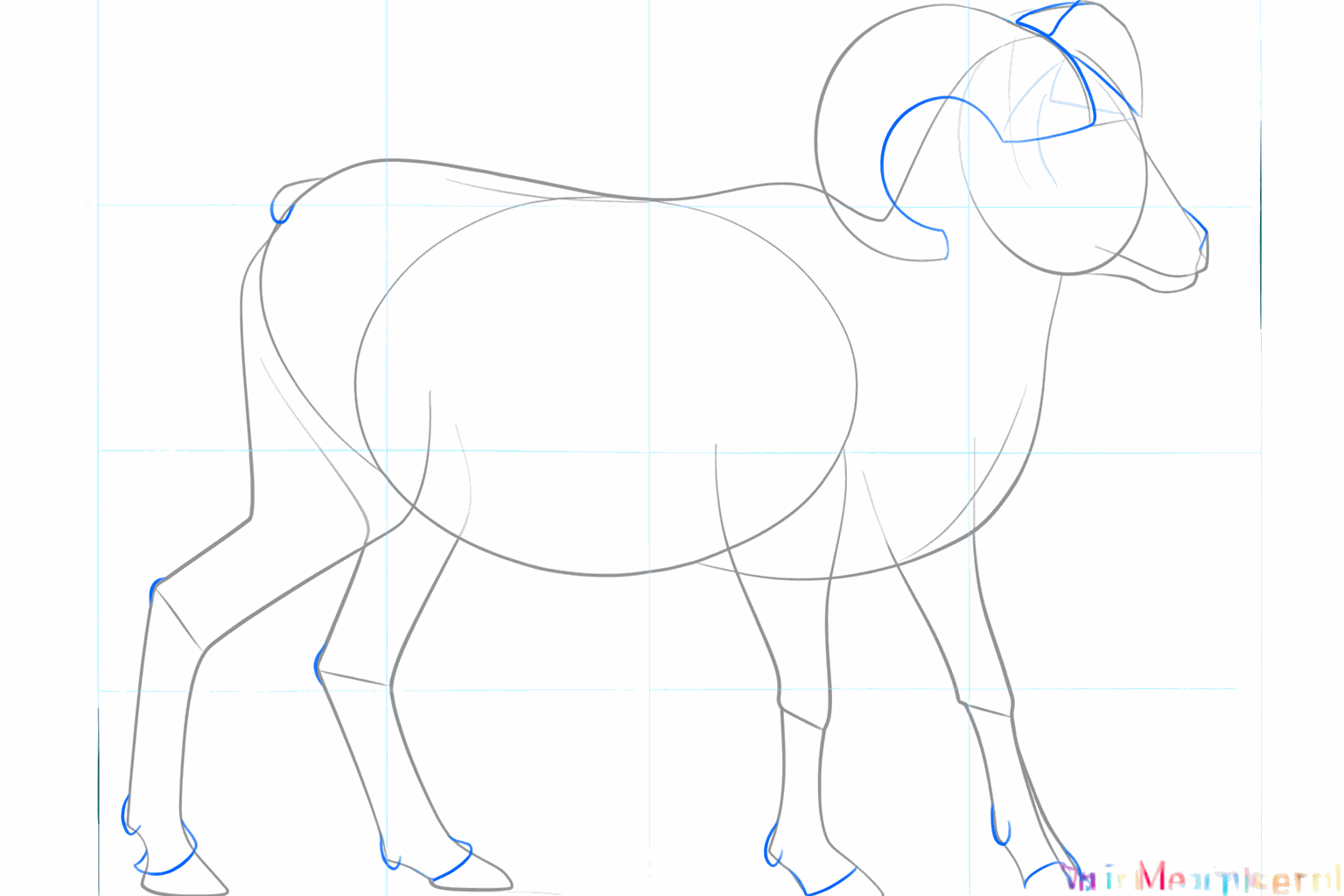 Pattes plus épaisses et grandes formes bouclées pour les cornes.