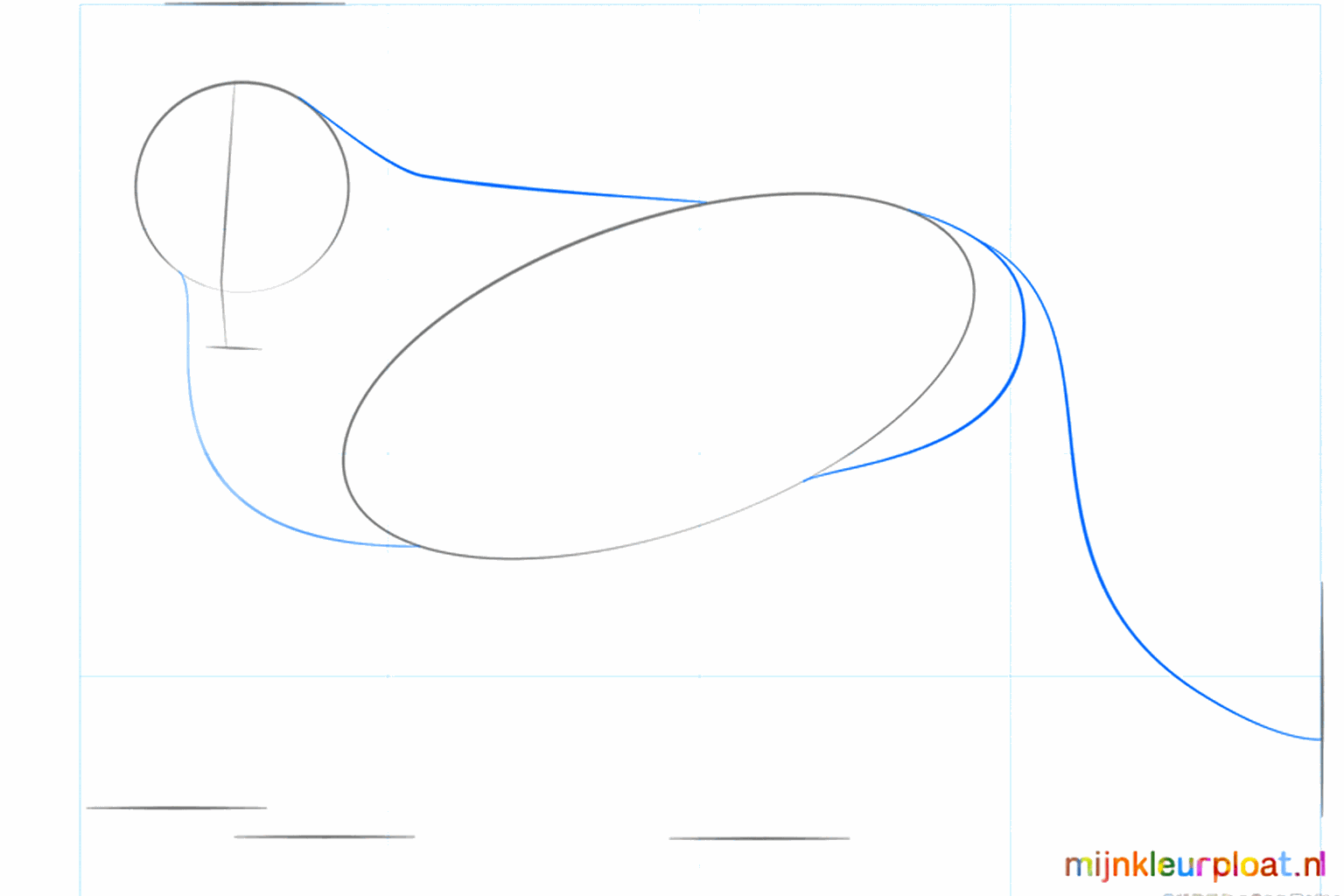 Lignes reliant la tête et le corps avec une ligne de queue courbée.