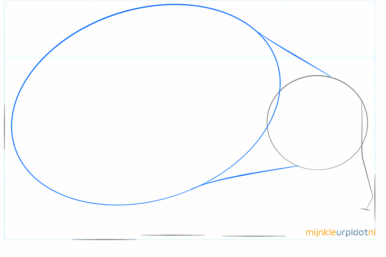 Un grand ovale horizontal relié au petit cercle.