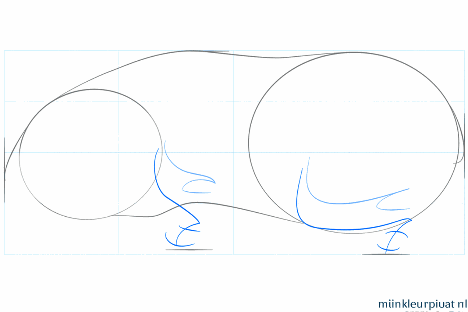 Petites lignes droites sous le corps servant de guide pour les pattes.