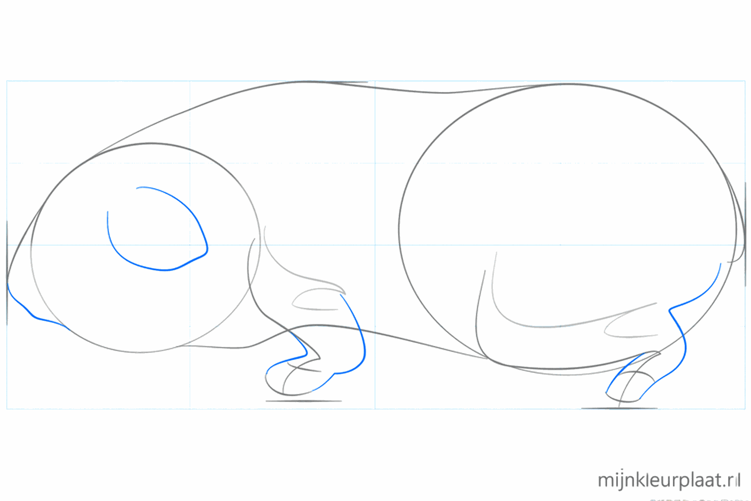 Formes épaisses pour les pattes et une petite oreille en demi-cercle sur la tête.