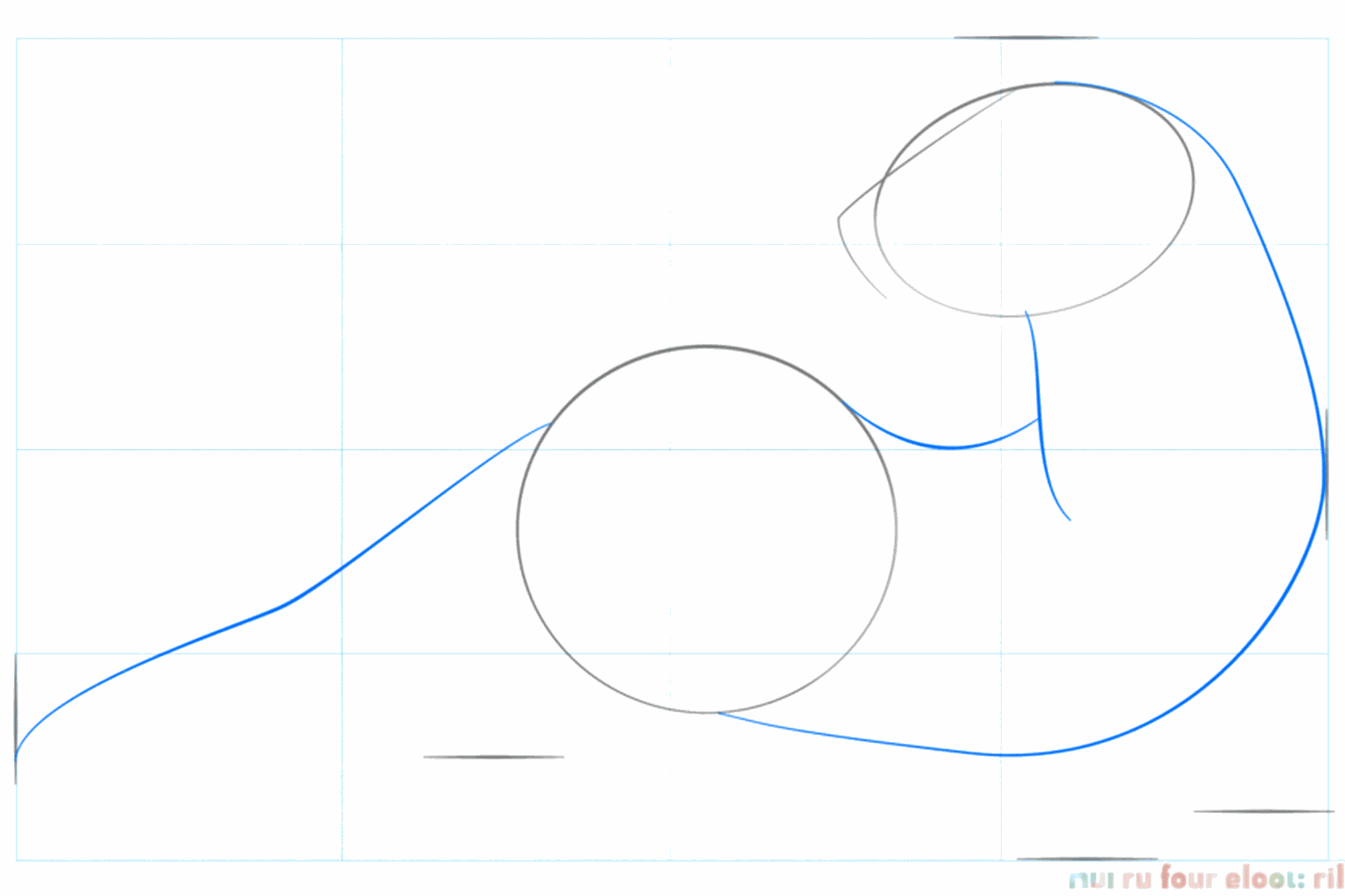 Black-footed ferret drawing lesson step 2: Drawing the neck and the line for the tail.
