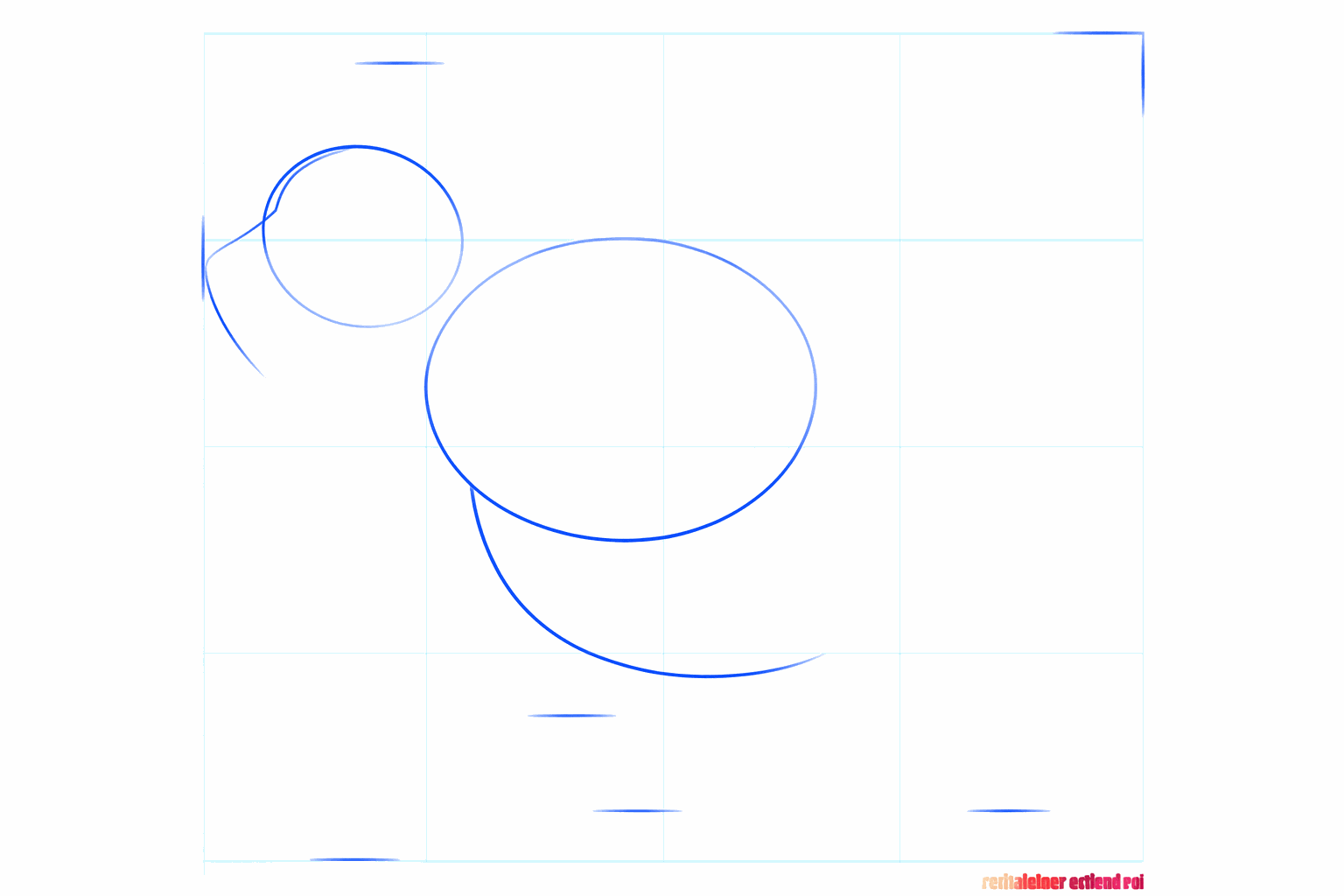 Deux ovales sur une surface blanche formant la base de la tête et du corps du chien.