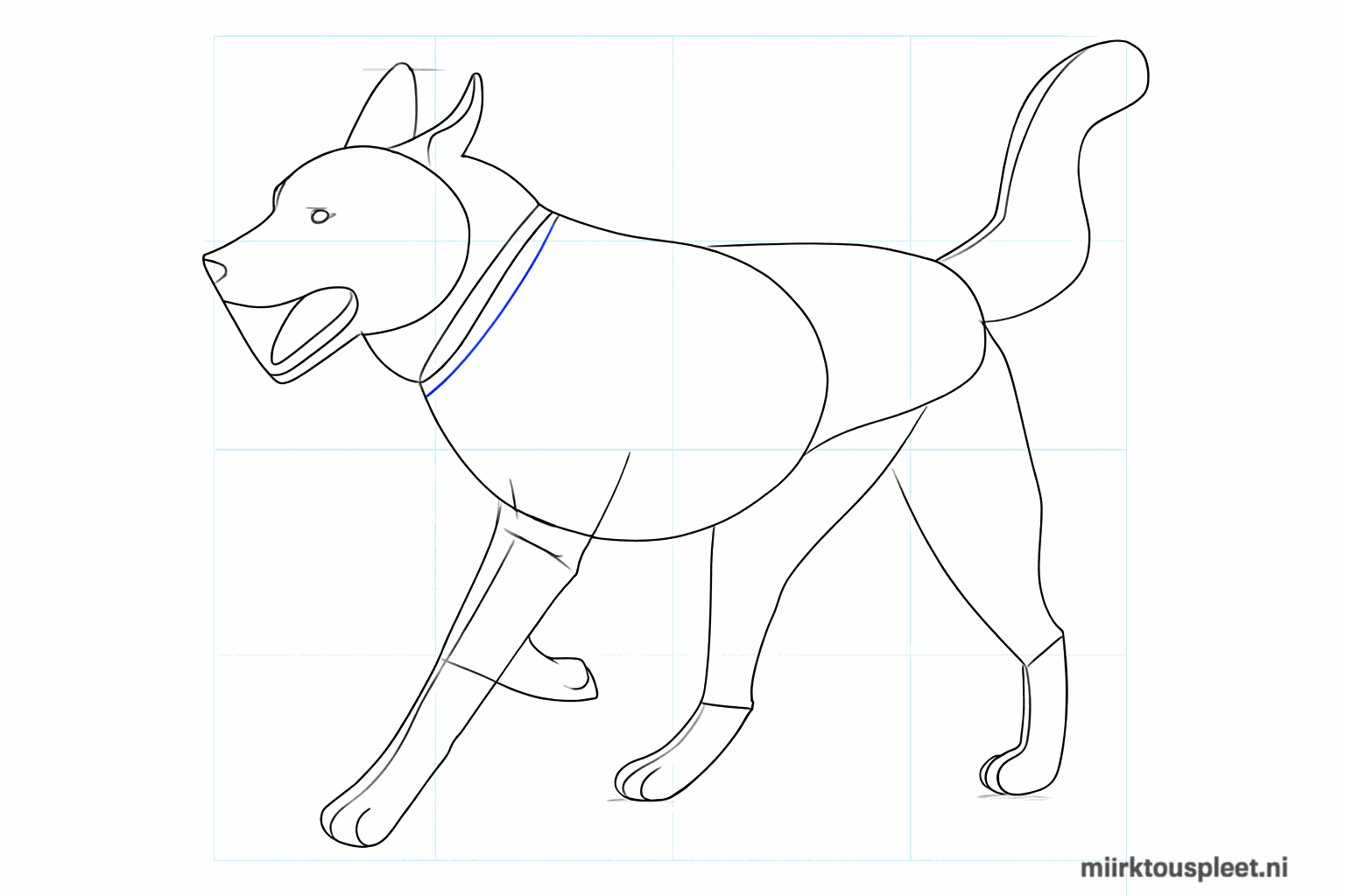 Des lignes pour un collier autour du cou et de petits arcs pour les pieds du chien.
