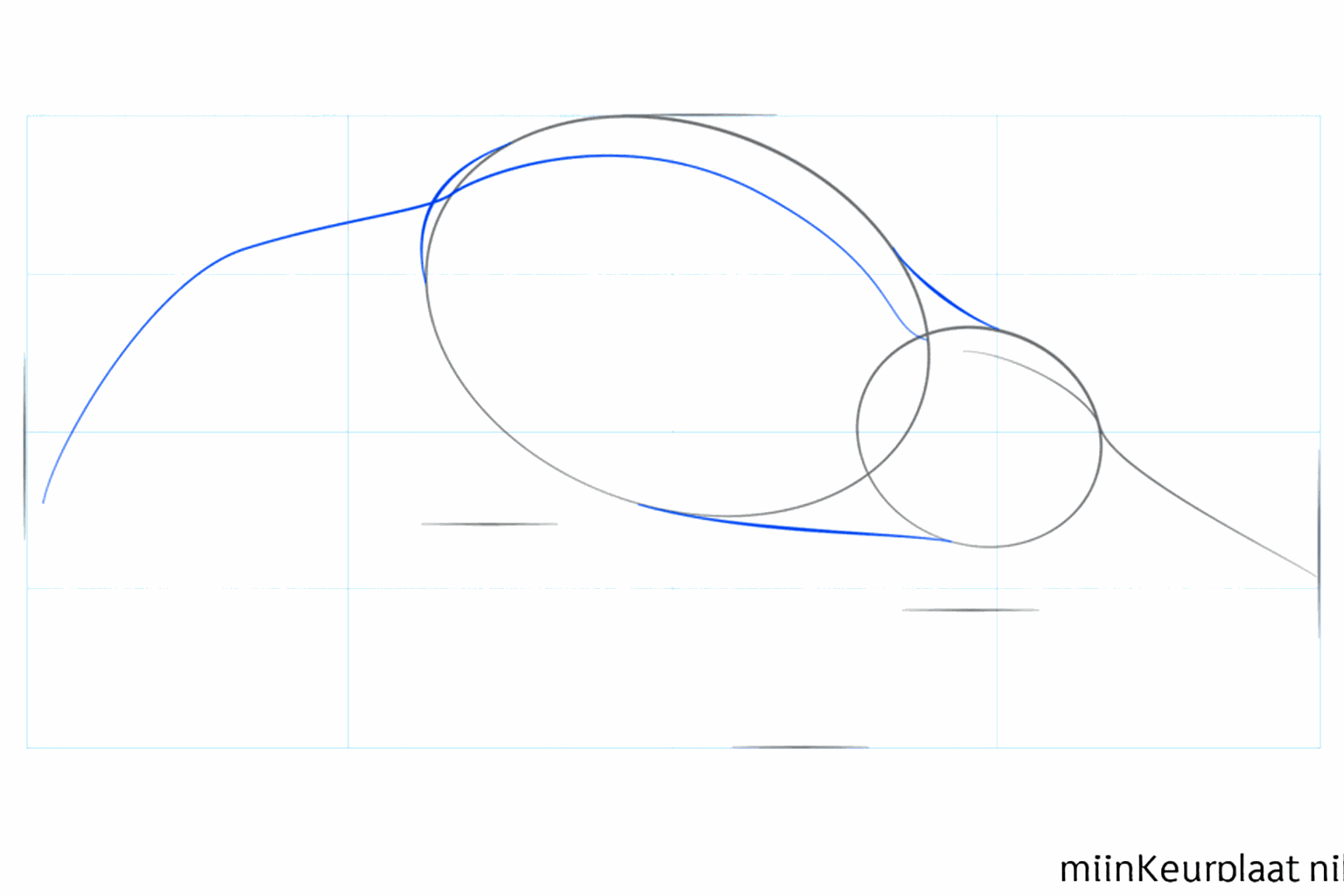 Lignes de construction pour le cou et une longue ligne à l'arrière pour la queue.