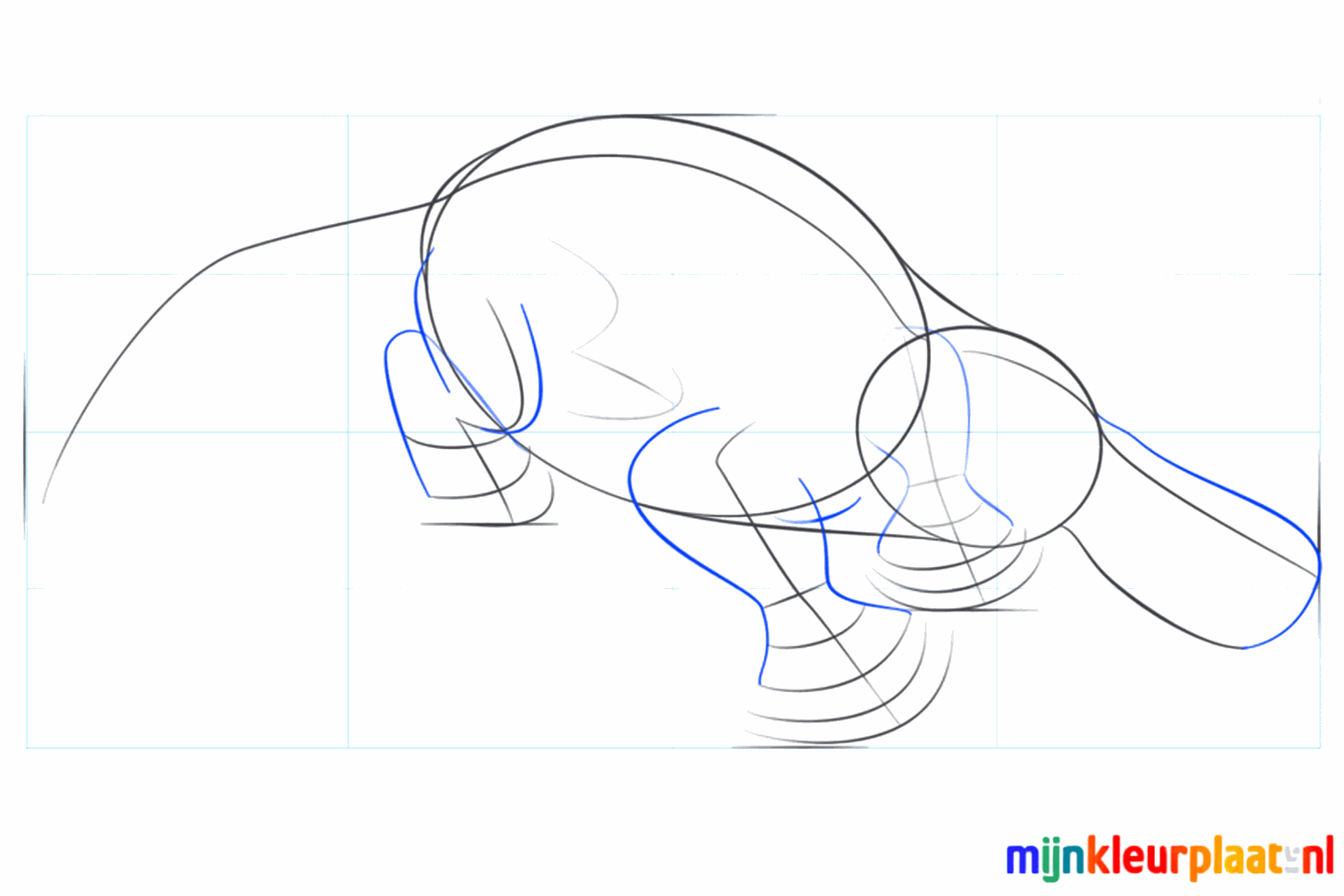 Le bec et les pattes prennent forme en épaississant les traits.