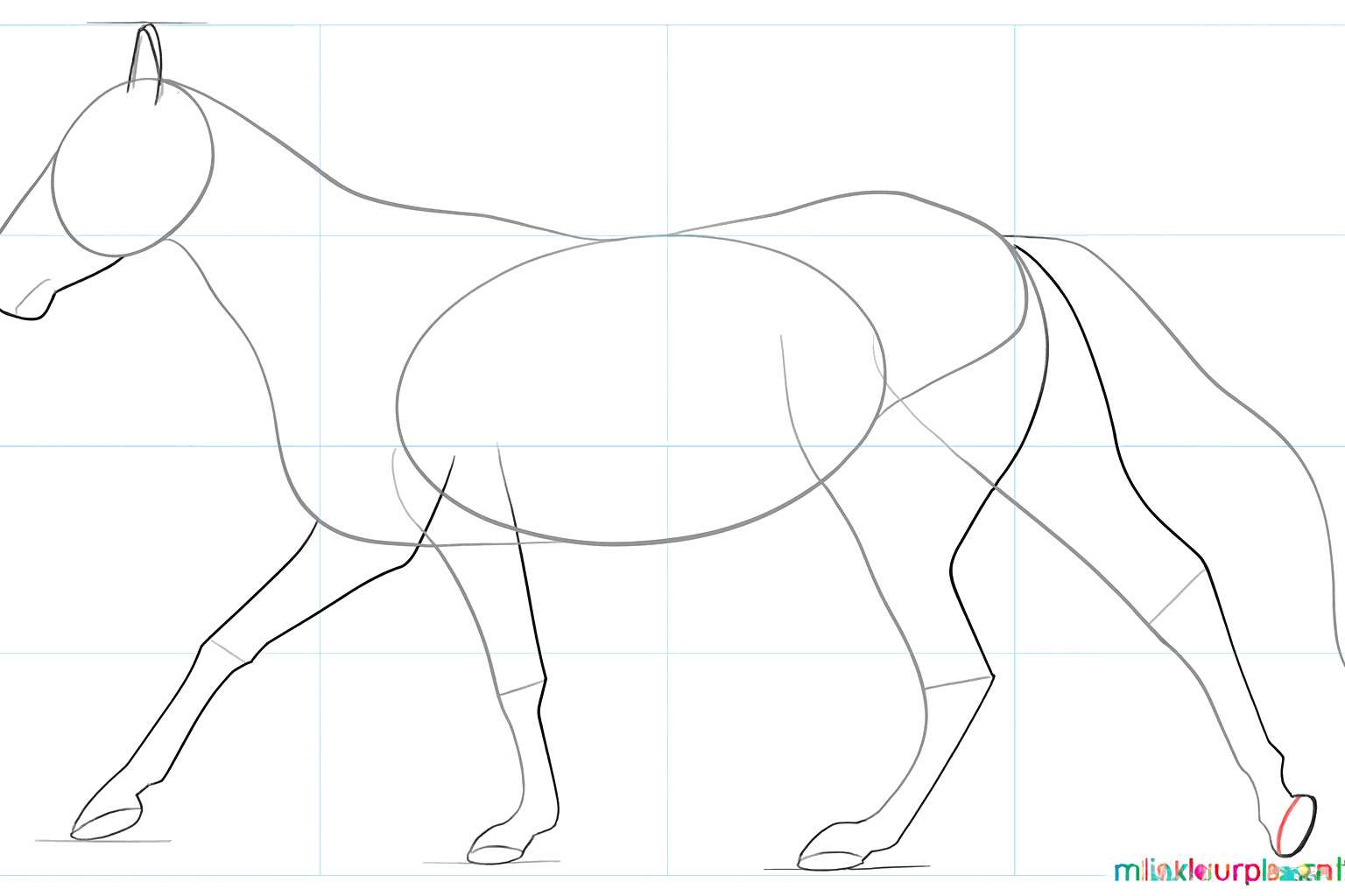 Draw the thickness of the legs and the hooves at the bottom of the lines.