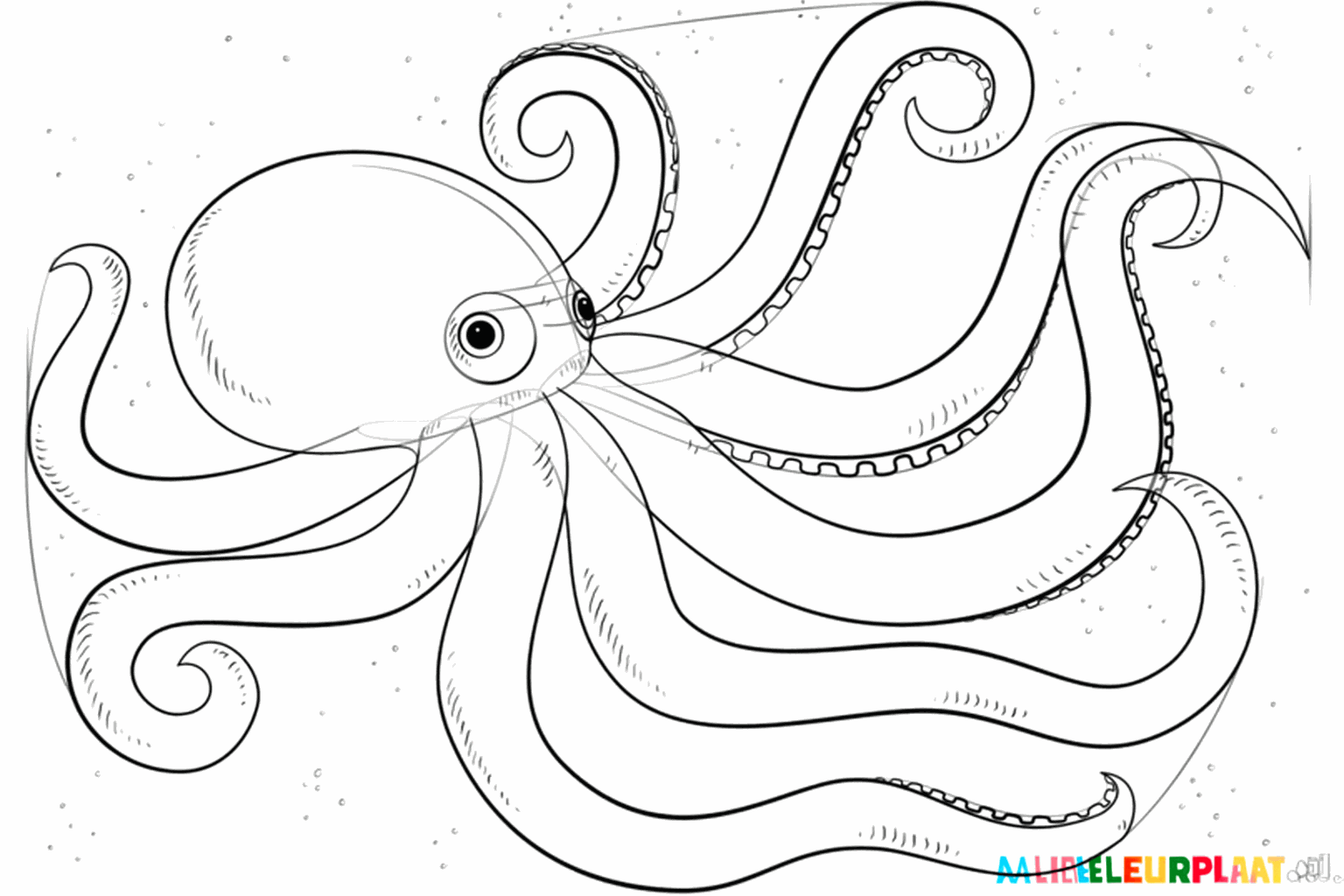 The octopus with thick lines and small round bubbles floating upwards.