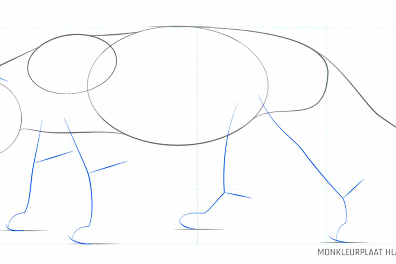 Add guide lines for the legs and a snout to the jaguar.