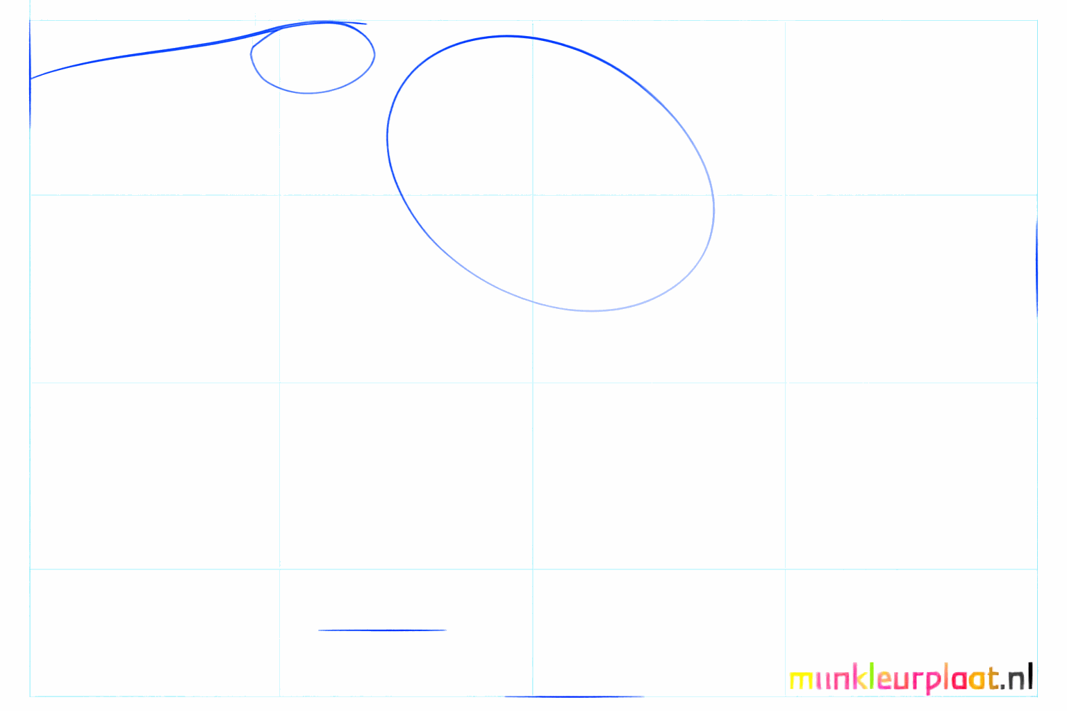 Two ovals for the head and body of a heron with a slanted line.