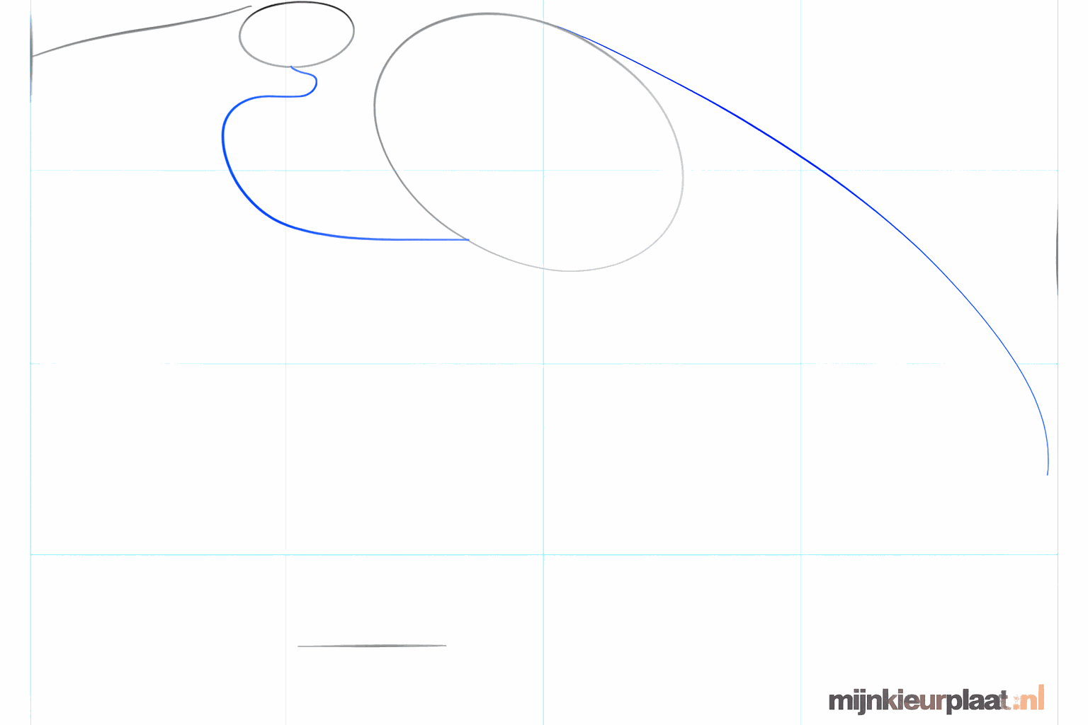 A curved line connects the head and the body of the bird.