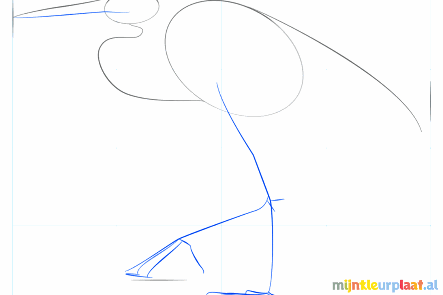 Long lines for the legs and a start for the beak of the heron.