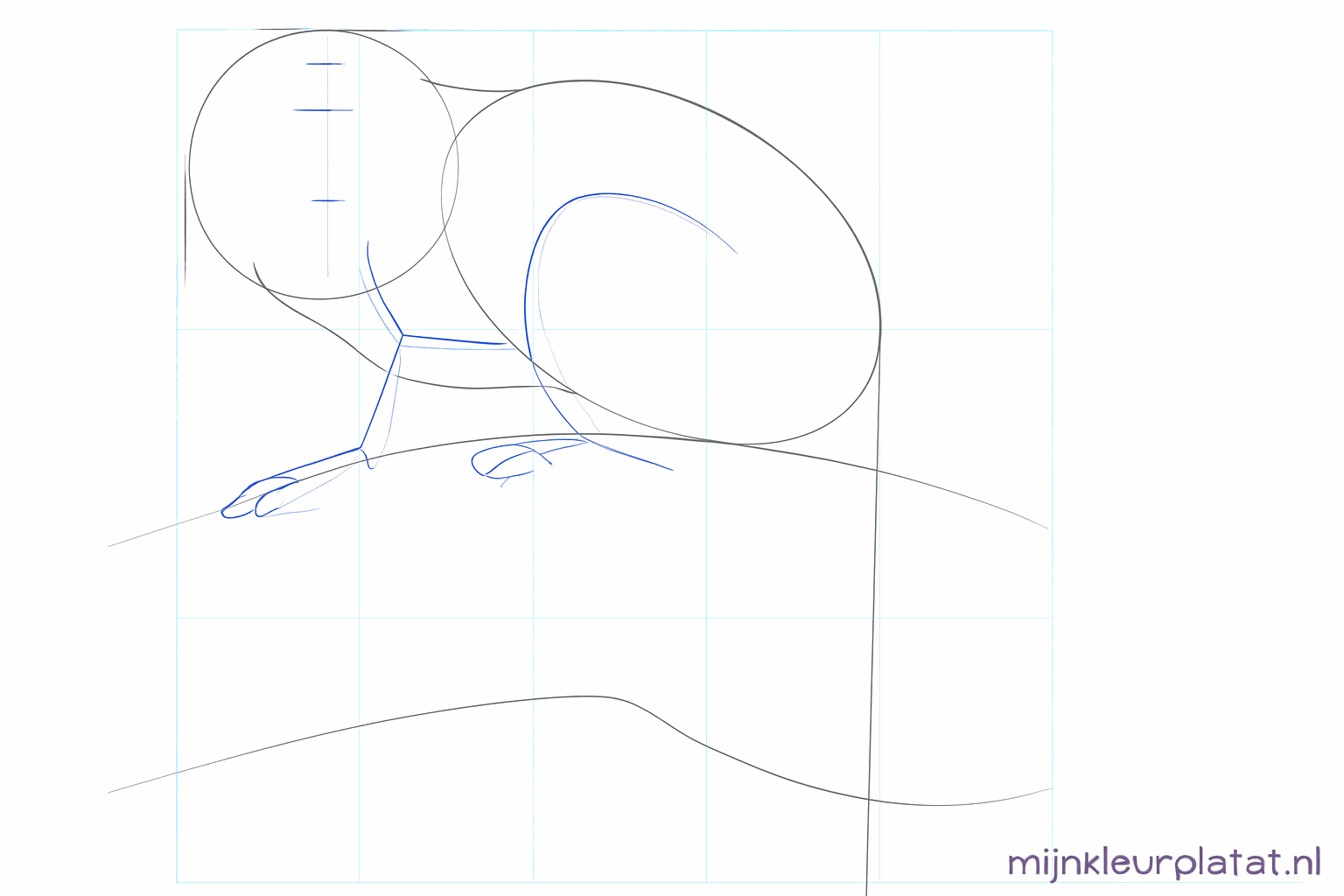 Lignes de construction pour le visage et positions des bras et des jambes.