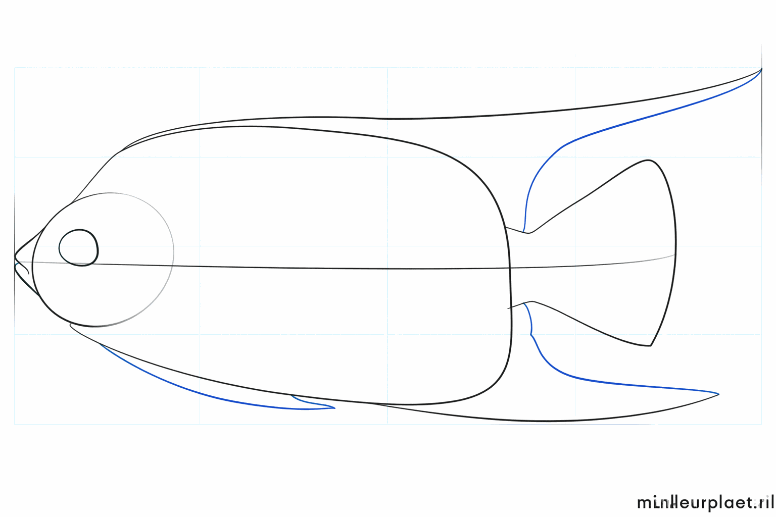 Step 4: Draw the wide shapes of the fins at the top and bottom.