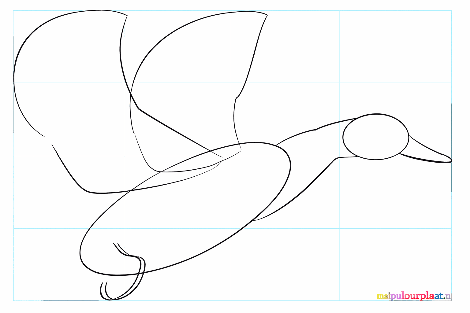 Drawing of a duck's beak and the first lines for the legs.
