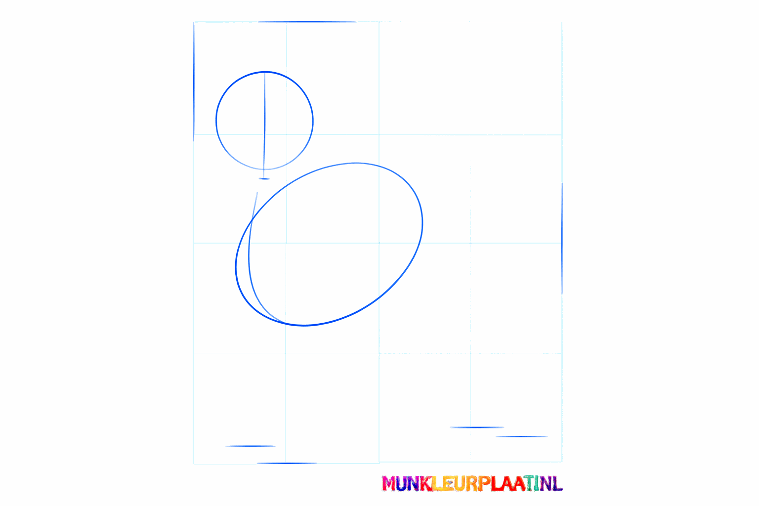 Deux ovales pour la tête et le corps d'un chihuahua avec une ligne de repère verticale.