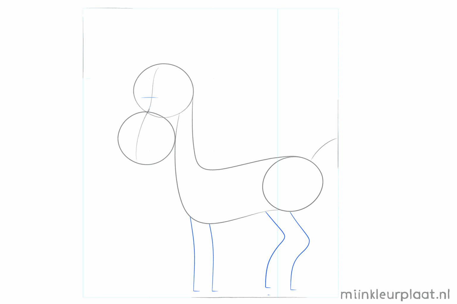 Guide lines for the eyes on the face and straight lines for the legs.