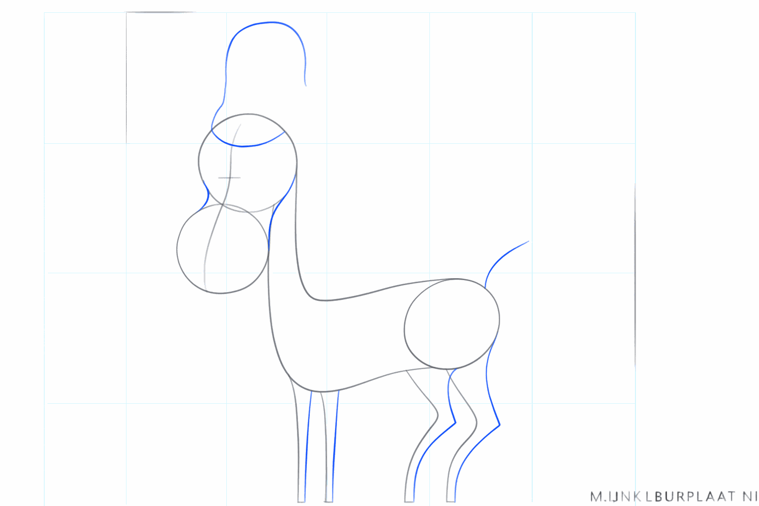 Drawing thick legs and a round snout on the Christmas reindeer.