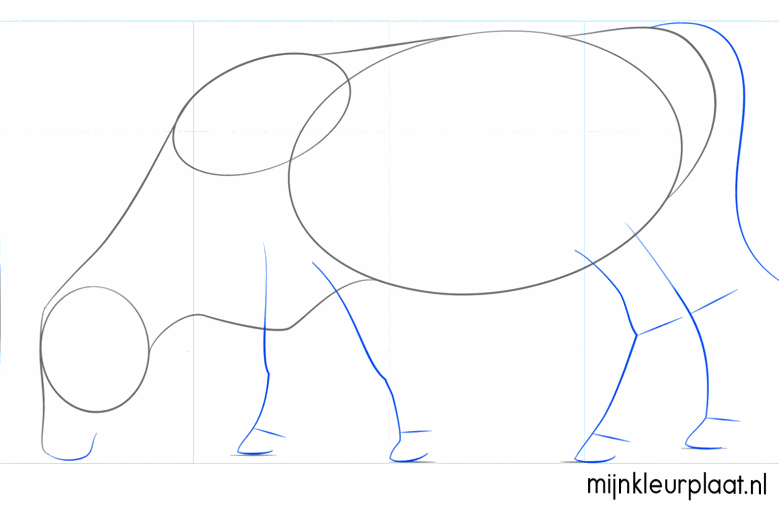 Lignes de construction pour les quatre pattes, la queue et les cornes sur la tête.