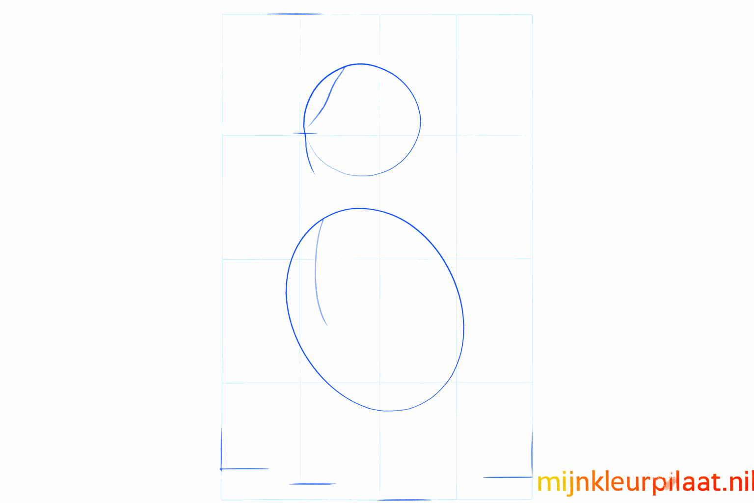 Deux ovales dessinés au crayon comme base pour la tête et le corps d'un chien.