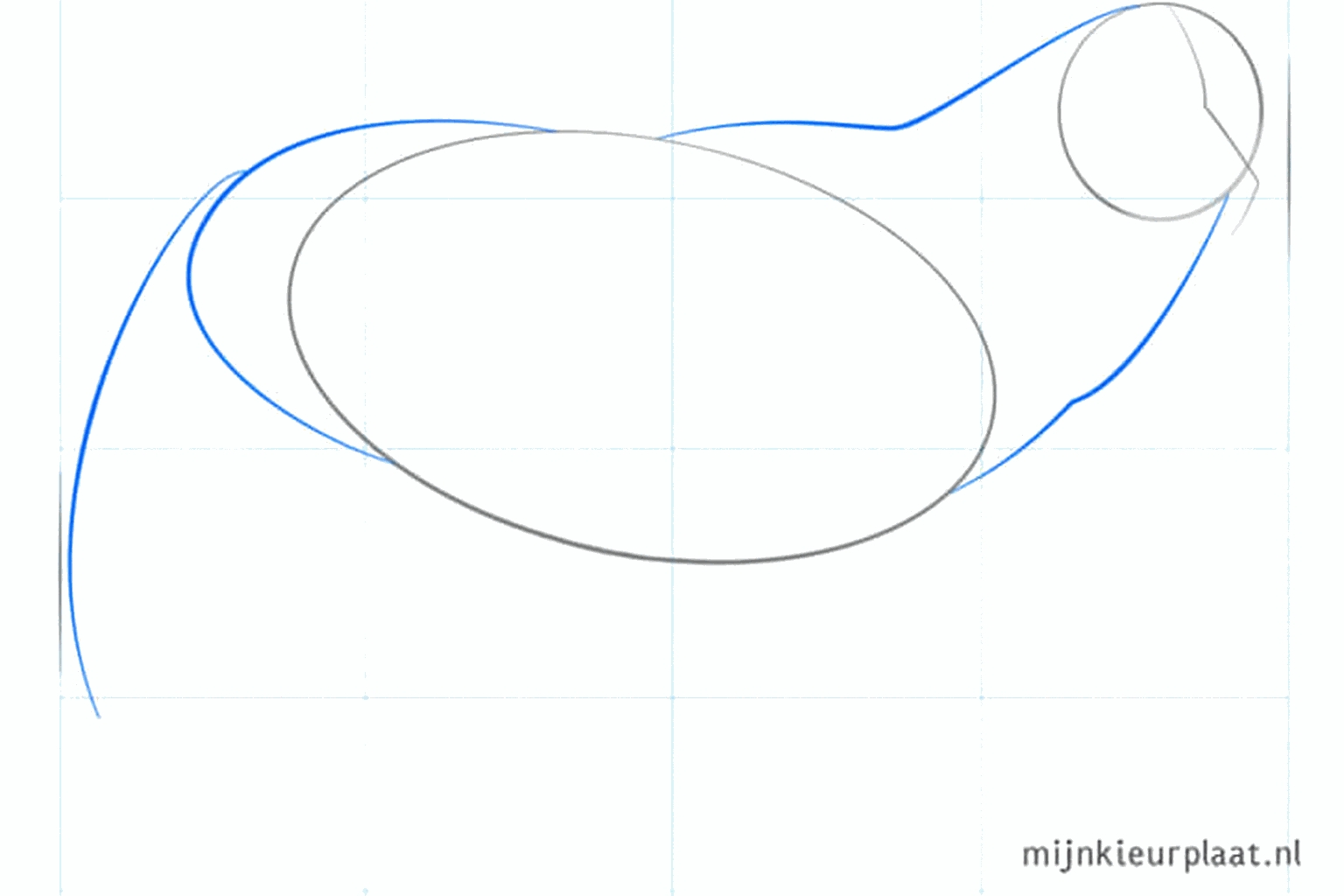 Draw the neck lines and a long curved line for the tail of the wolf.