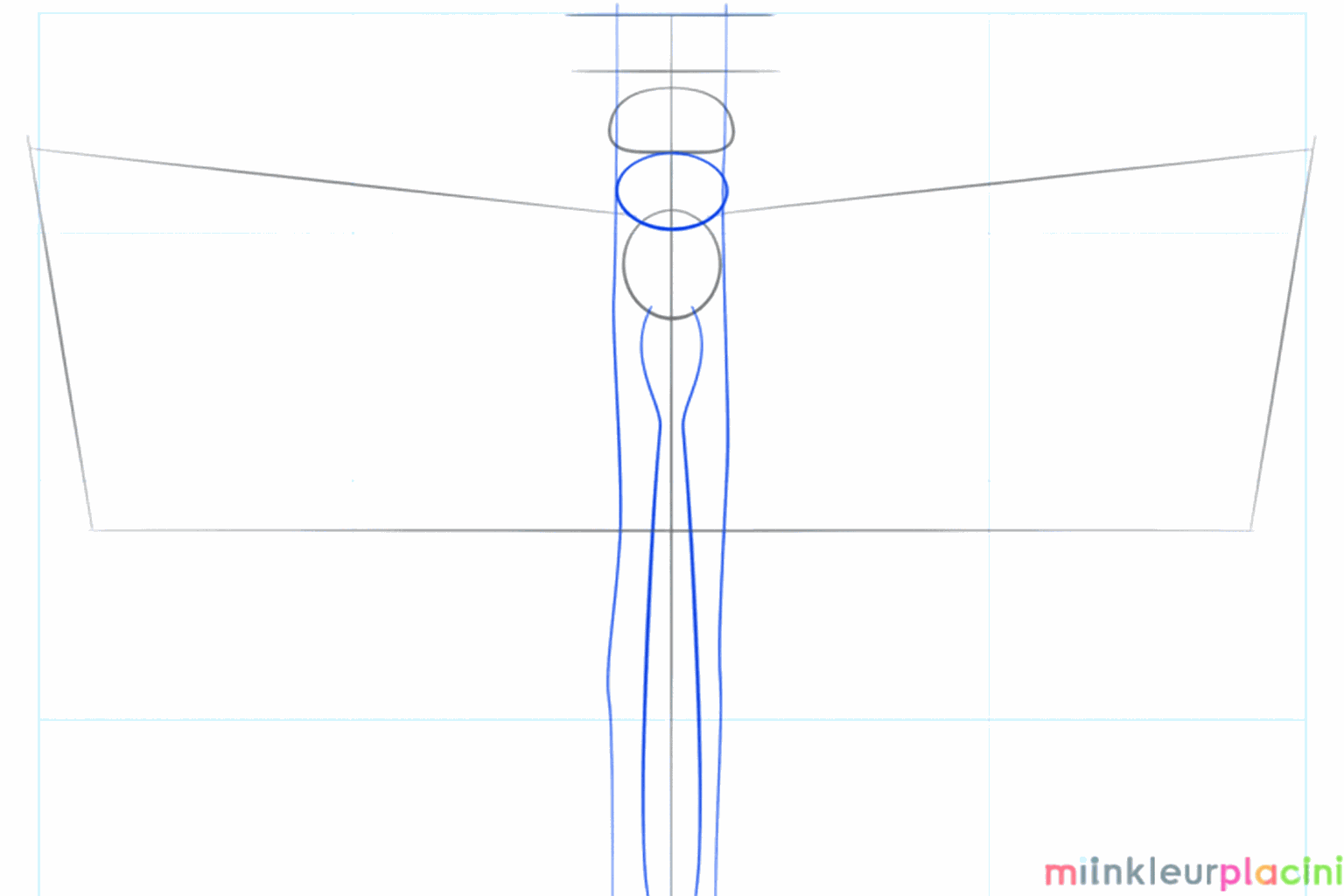 A long tail and a diagonal line for the branch the dragonfly is resting on.