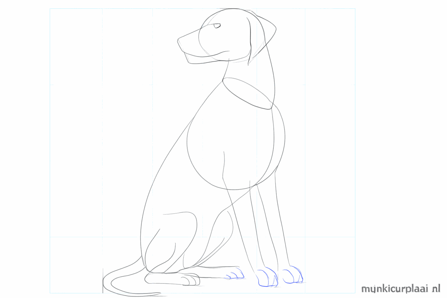 Drawing of dog ears, a snout, and a cheerful tail.