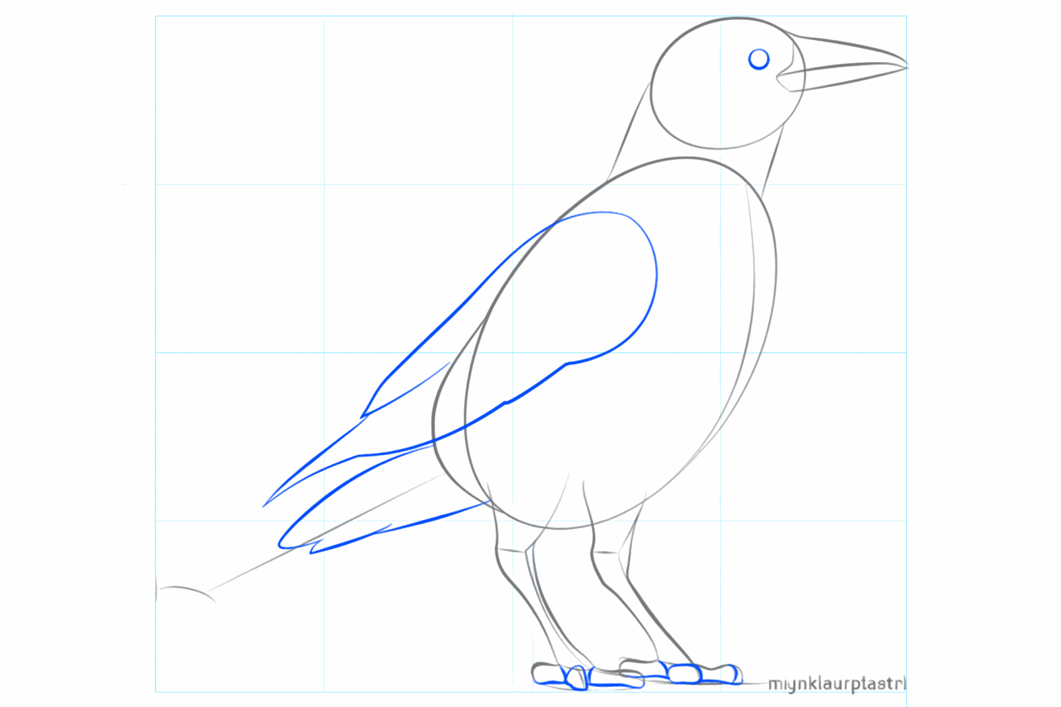 The legs are now drawn thicker and the crow has a small eye.