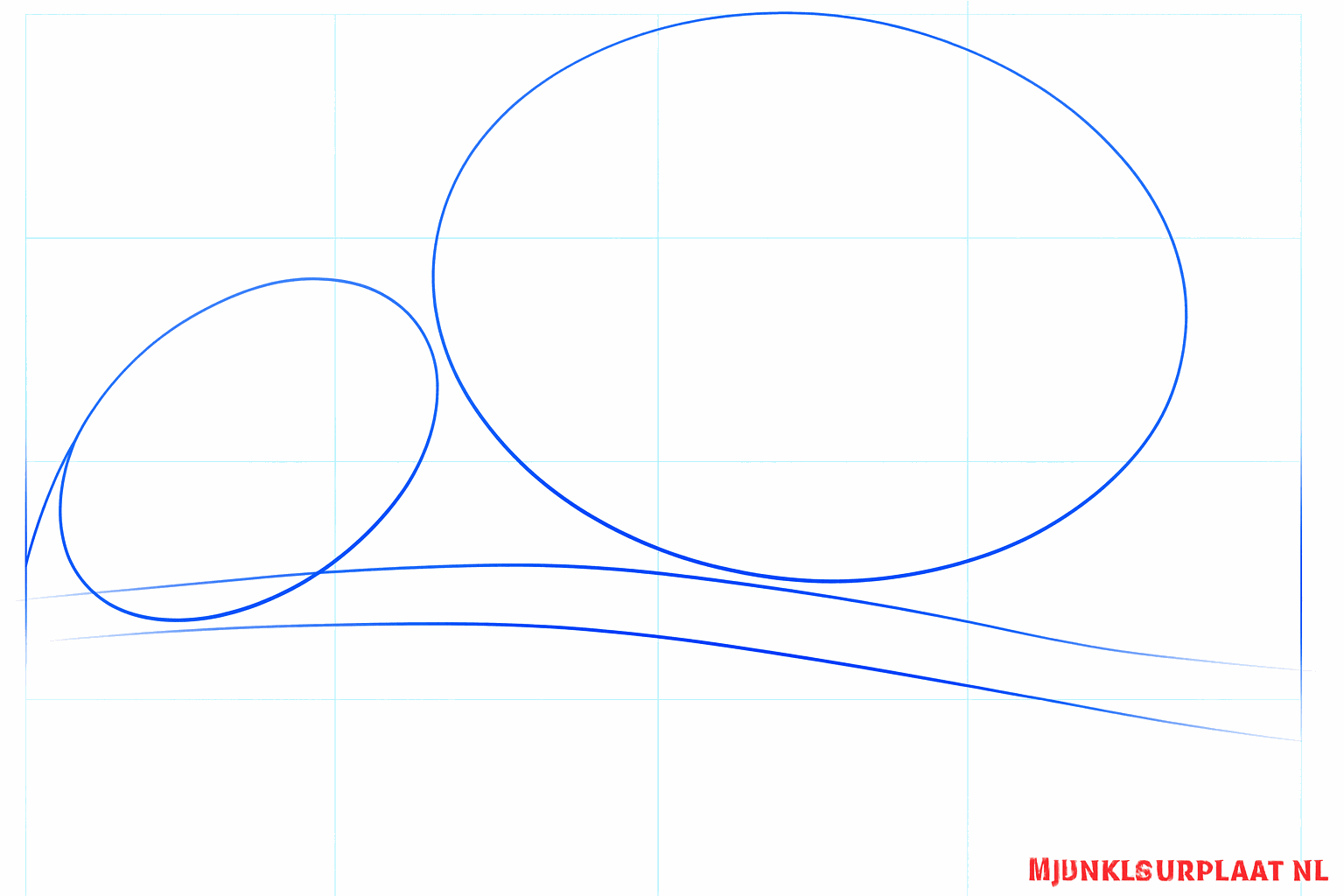 Two ovals and a horizontal line as a base for the chameleon.