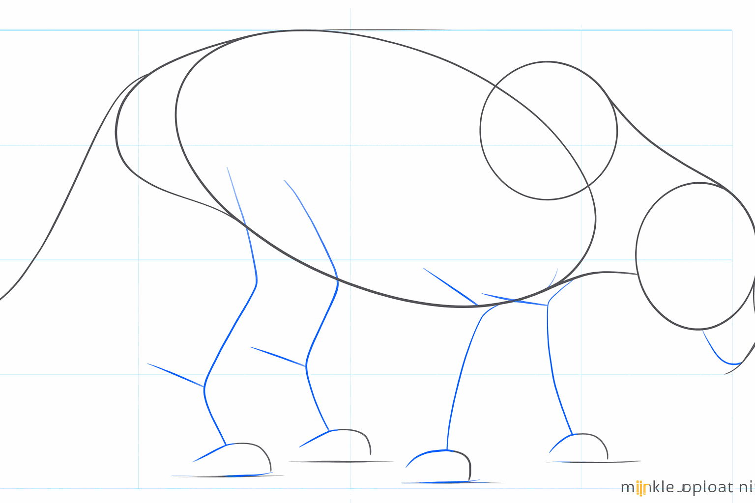 Guide lines for the four legs and a long curved line for the panther's tail.