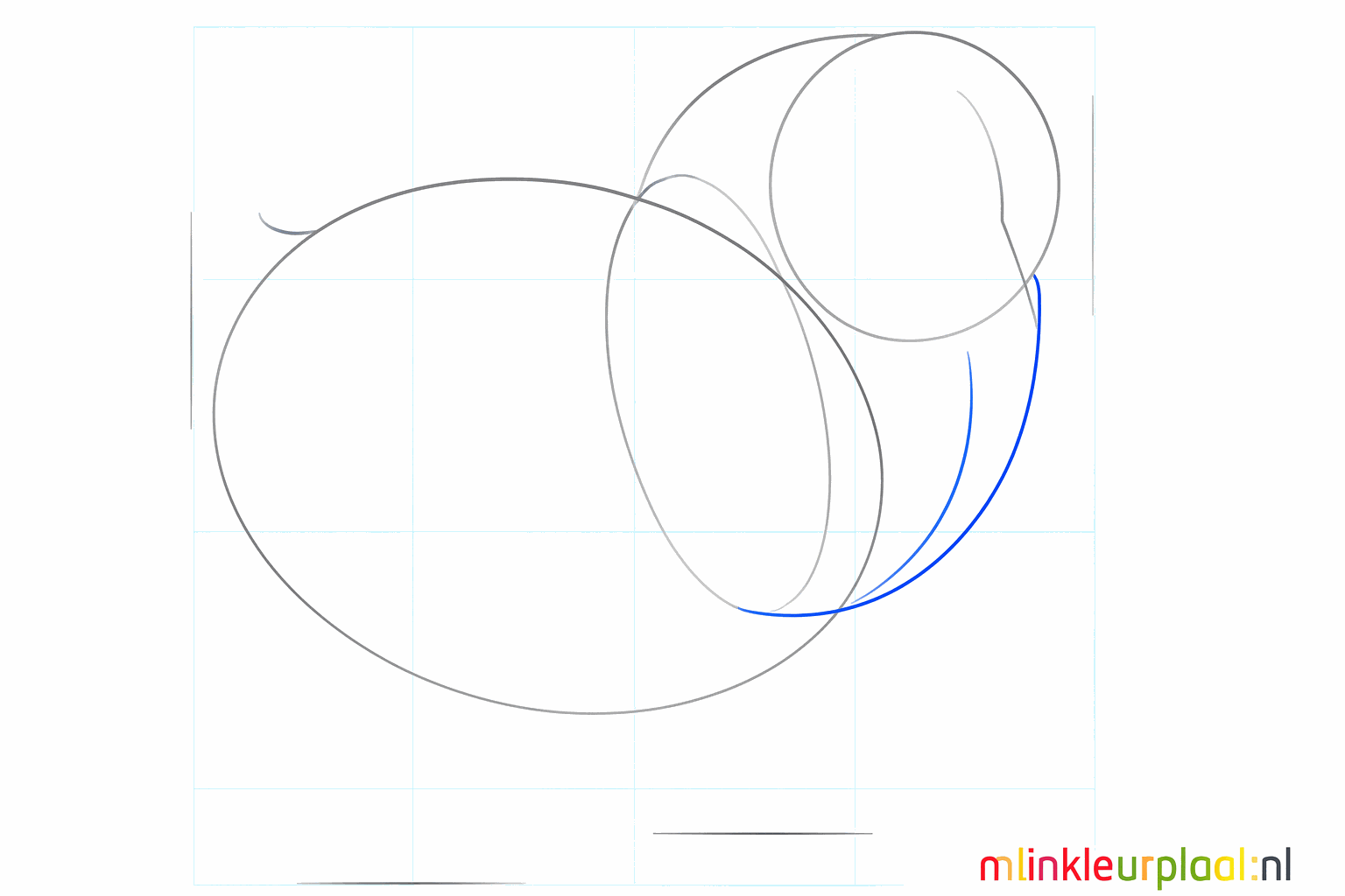 Guide lines for the neck and the tail of the chick.