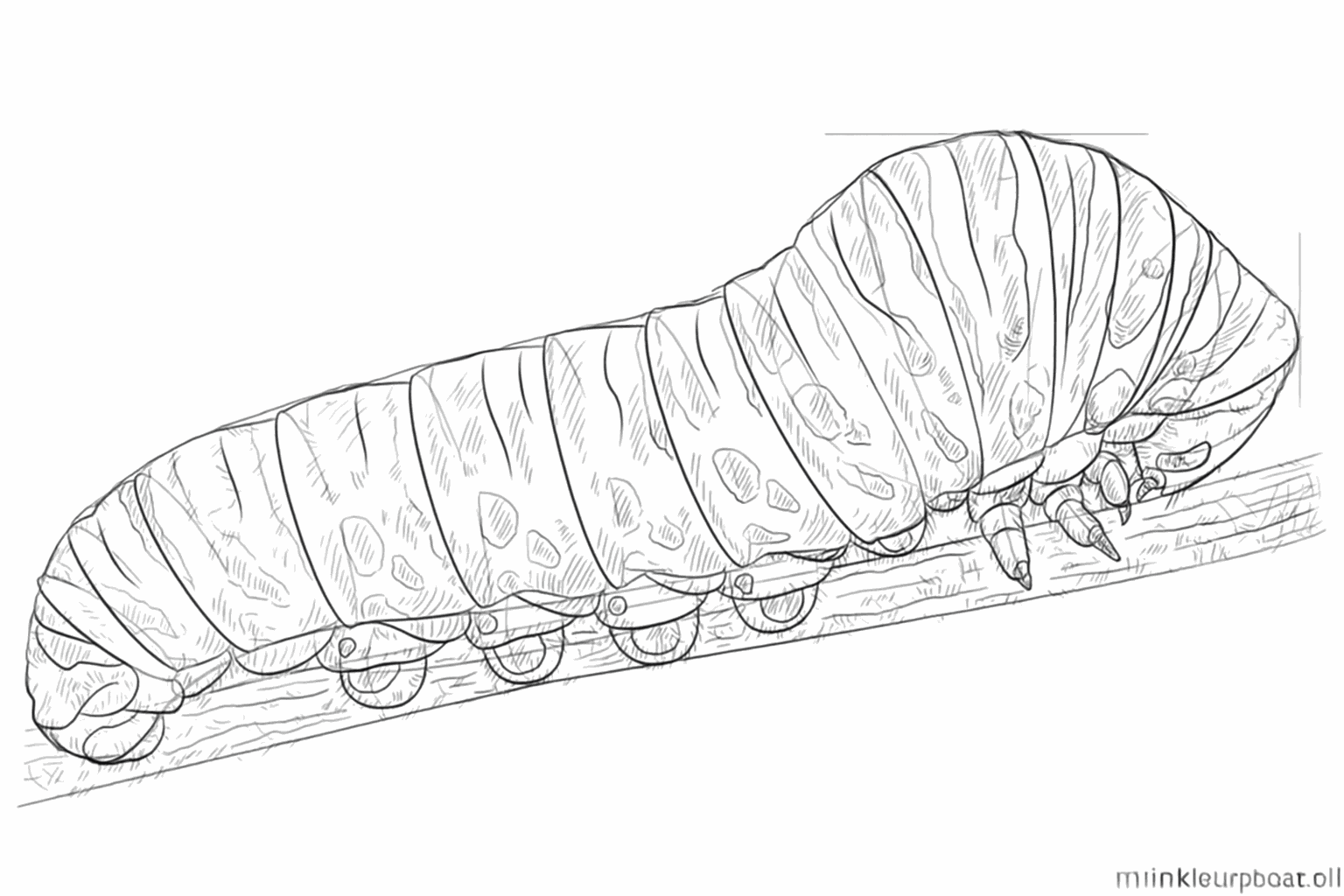 Caterpillar with small details and decorations on its back segments.