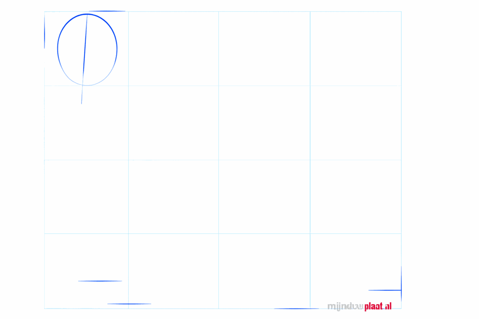 Un ovale vertical avec une ligne verticale au milieu pour la tête du chien.